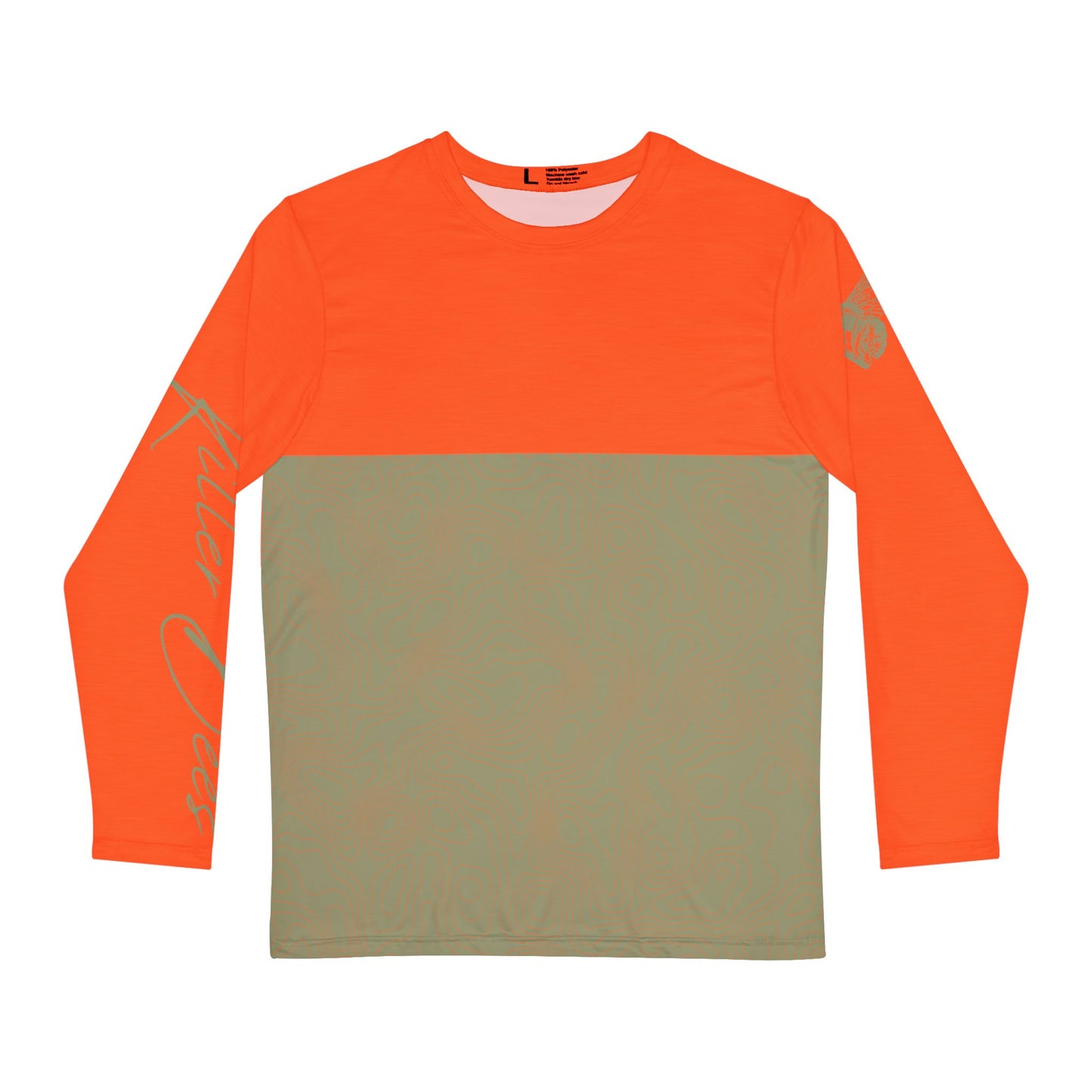 Topographic Orange and Prehnite Green Long-Sleeve Mountain Biking Jersey