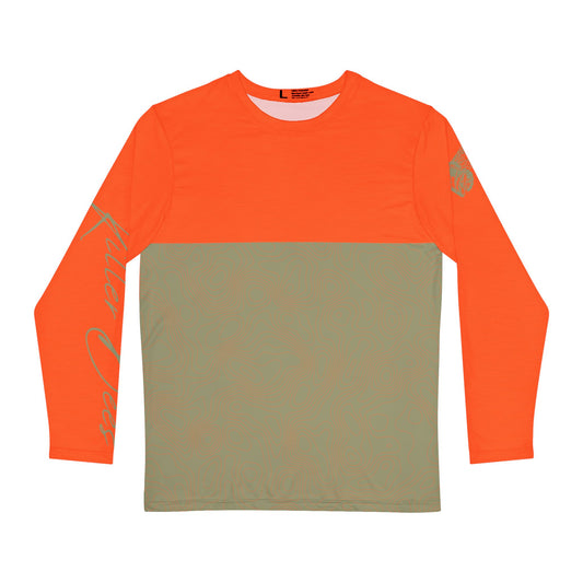 Topographic Orange and Prehnite Green Long-Sleeve Mountain Biking Jersey