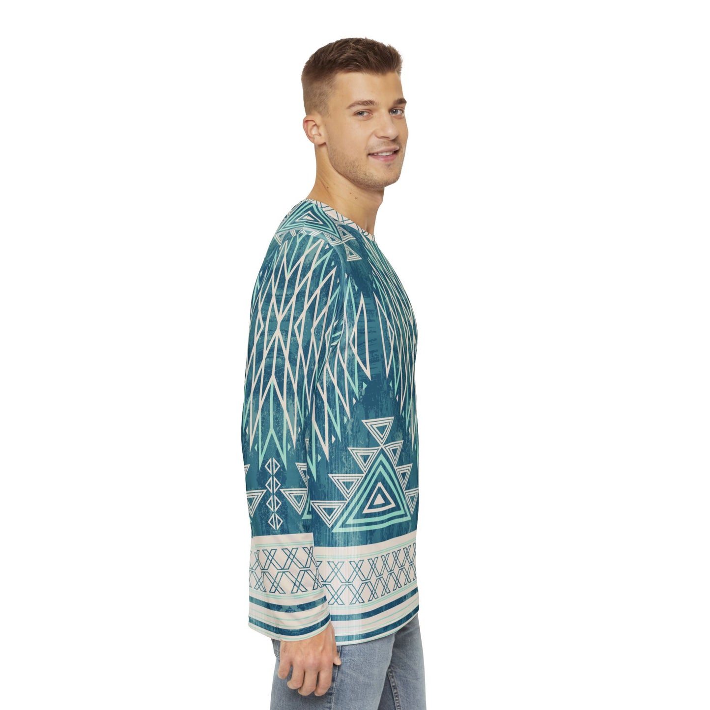 Native American Blue Pattern Long-Sleeve Mountain Biking Jersey