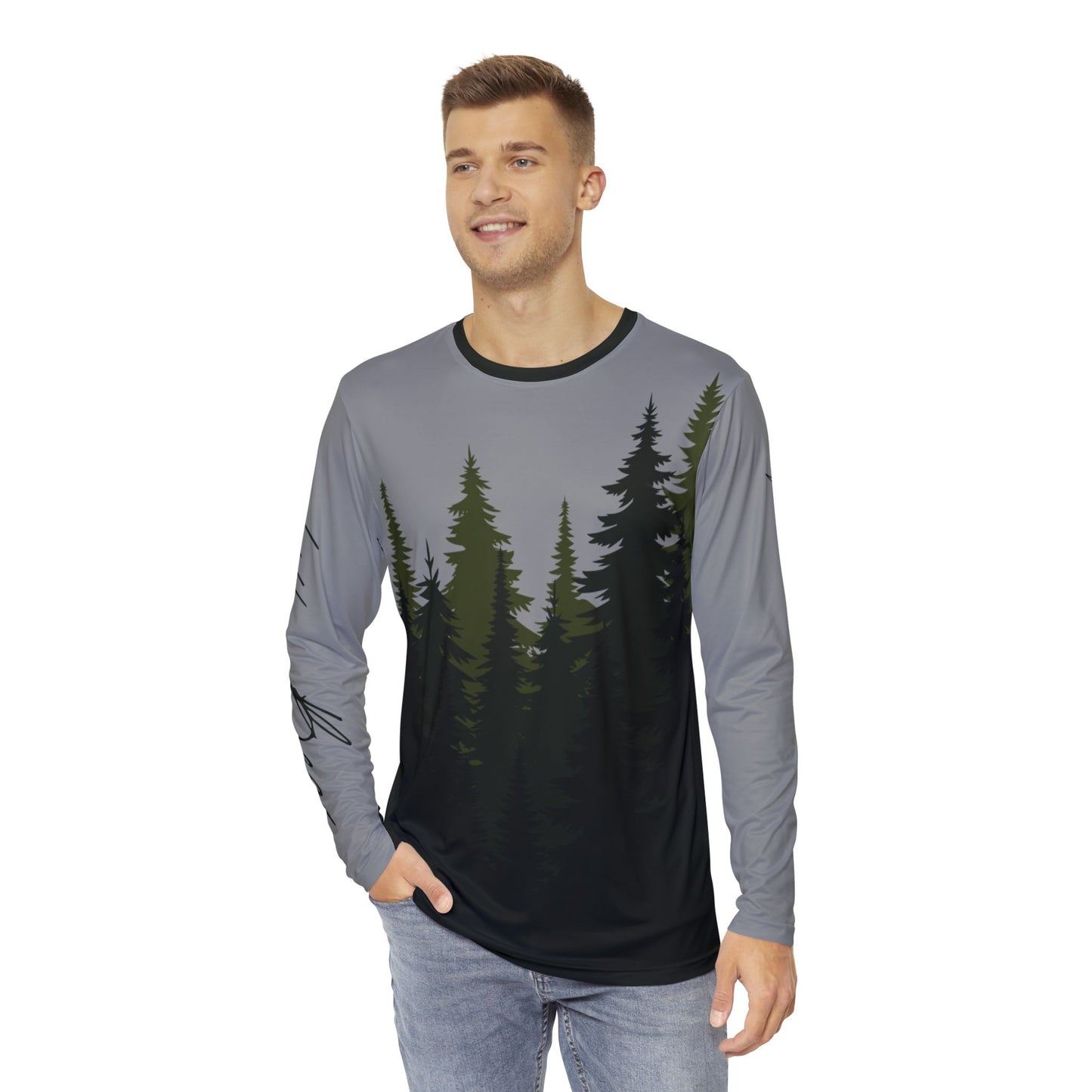 Green Pine Trees Long-Sleeve Mountain Biking Jersey