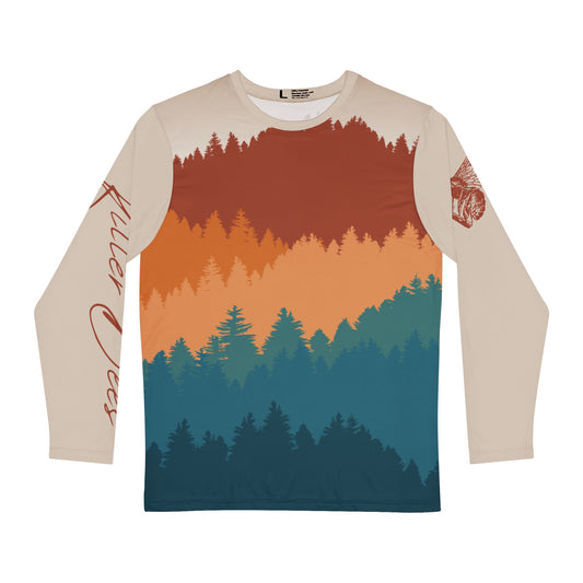 Teal to Rust Trees Long-Sleeve Mountain Biking Jersey