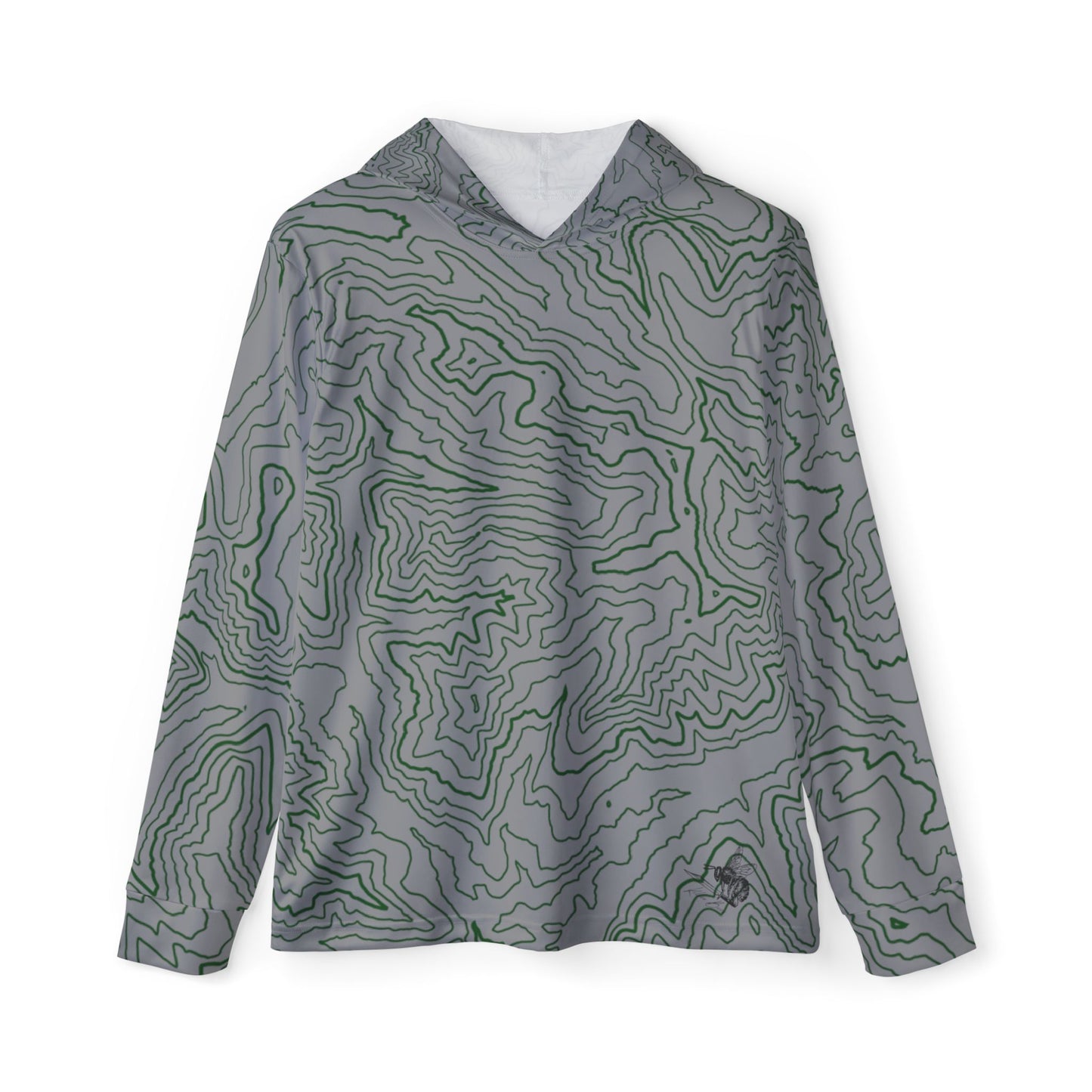 Topographic Sun Hoodie, Athletic Shirt, Gray and Green