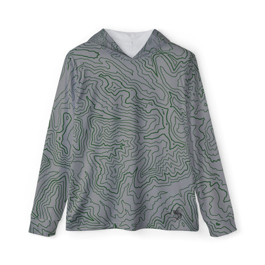 Topographic Sun Hoodie, Athletic Shirt, Gray and Green