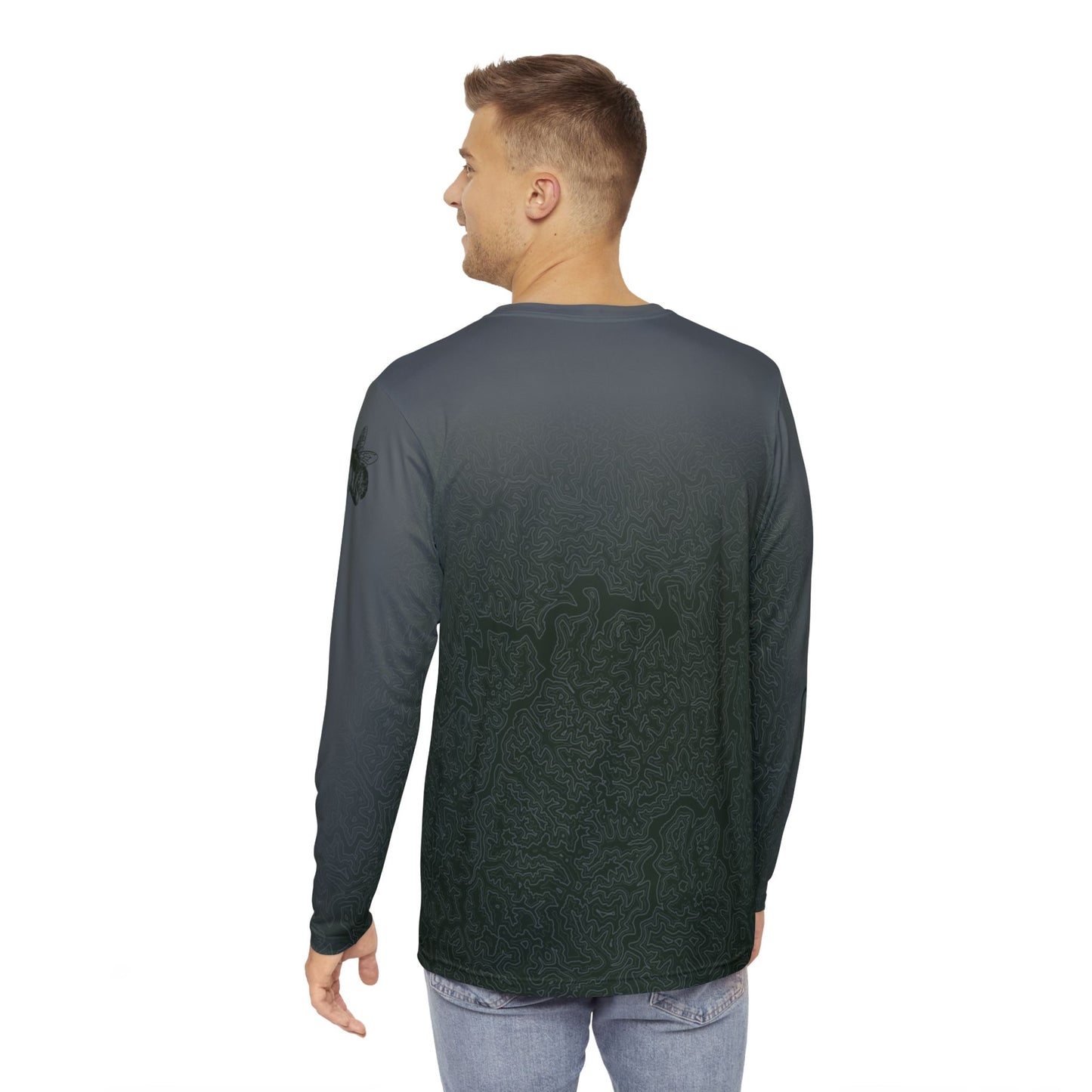 Topographic Forest Green and Gray Long-Sleeve Mountain Biking Jersey