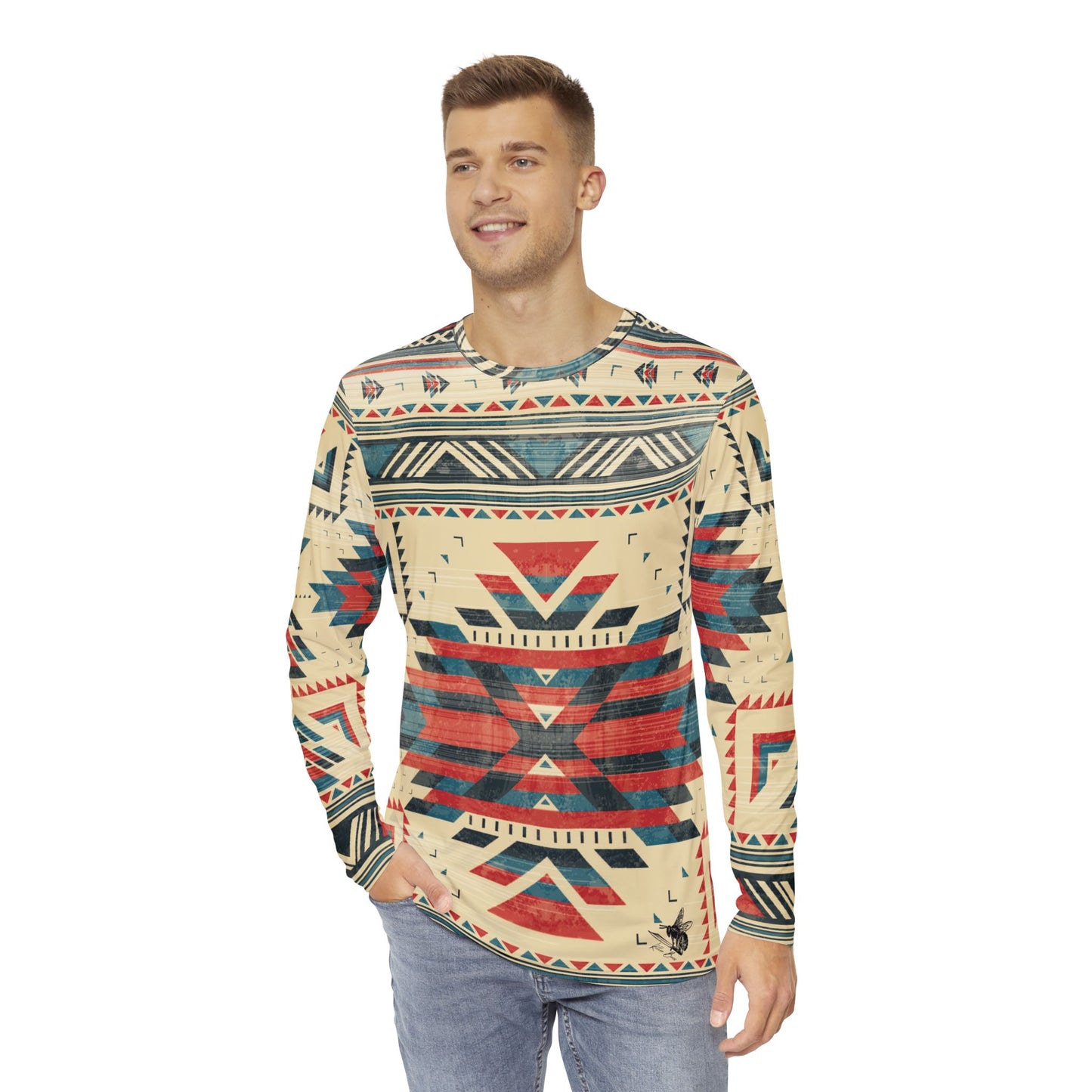 Native American Cream Pattern Long-Sleeve Mountain Biking Jersey