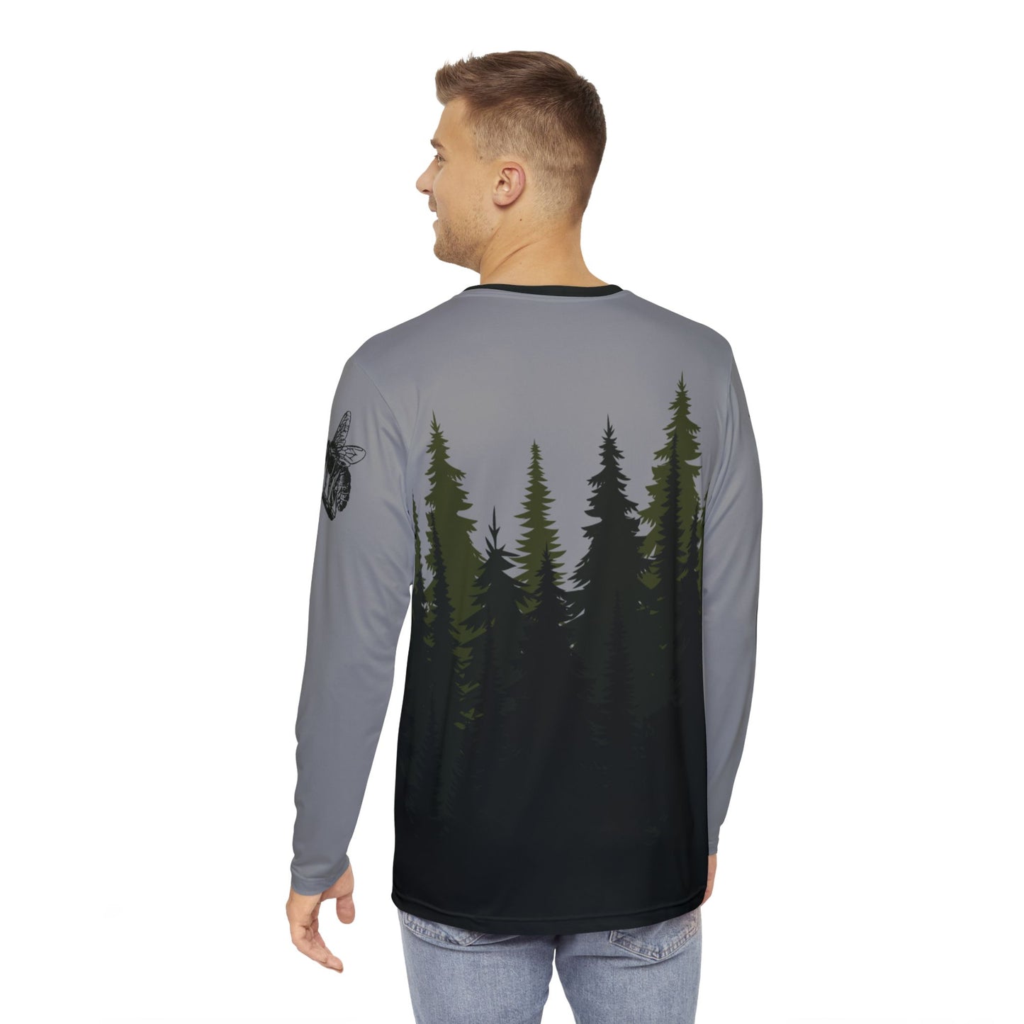 Green Pine Trees Long-Sleeve Mountain Biking Jersey