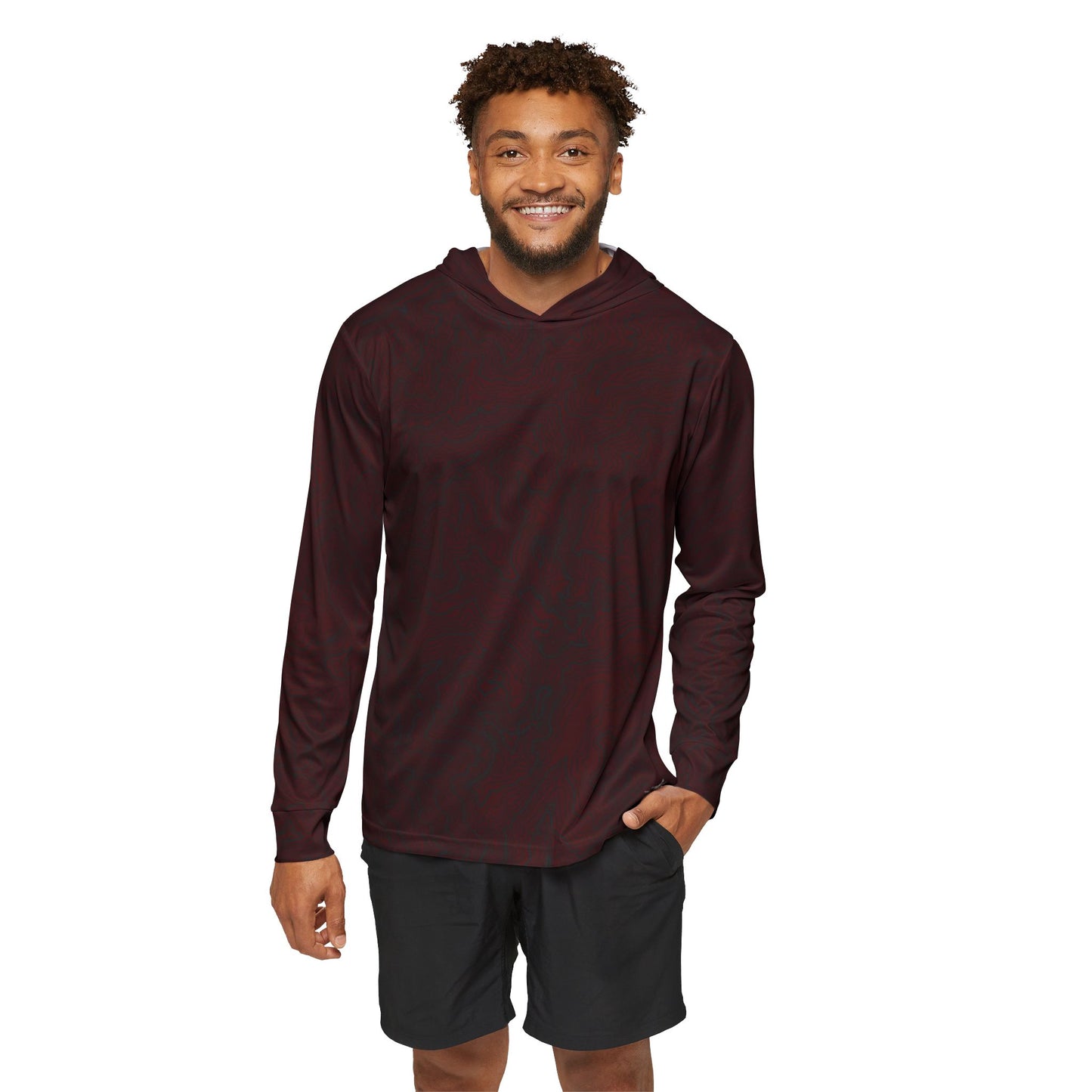 Topographic Sun Hoodie, Athletic Shirt, Oxblood and Black