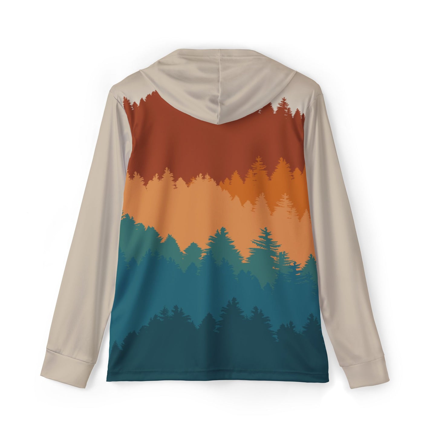 Pine Tree Landscape Sun Hoodie, Athletic Shirt, Teal and Rust