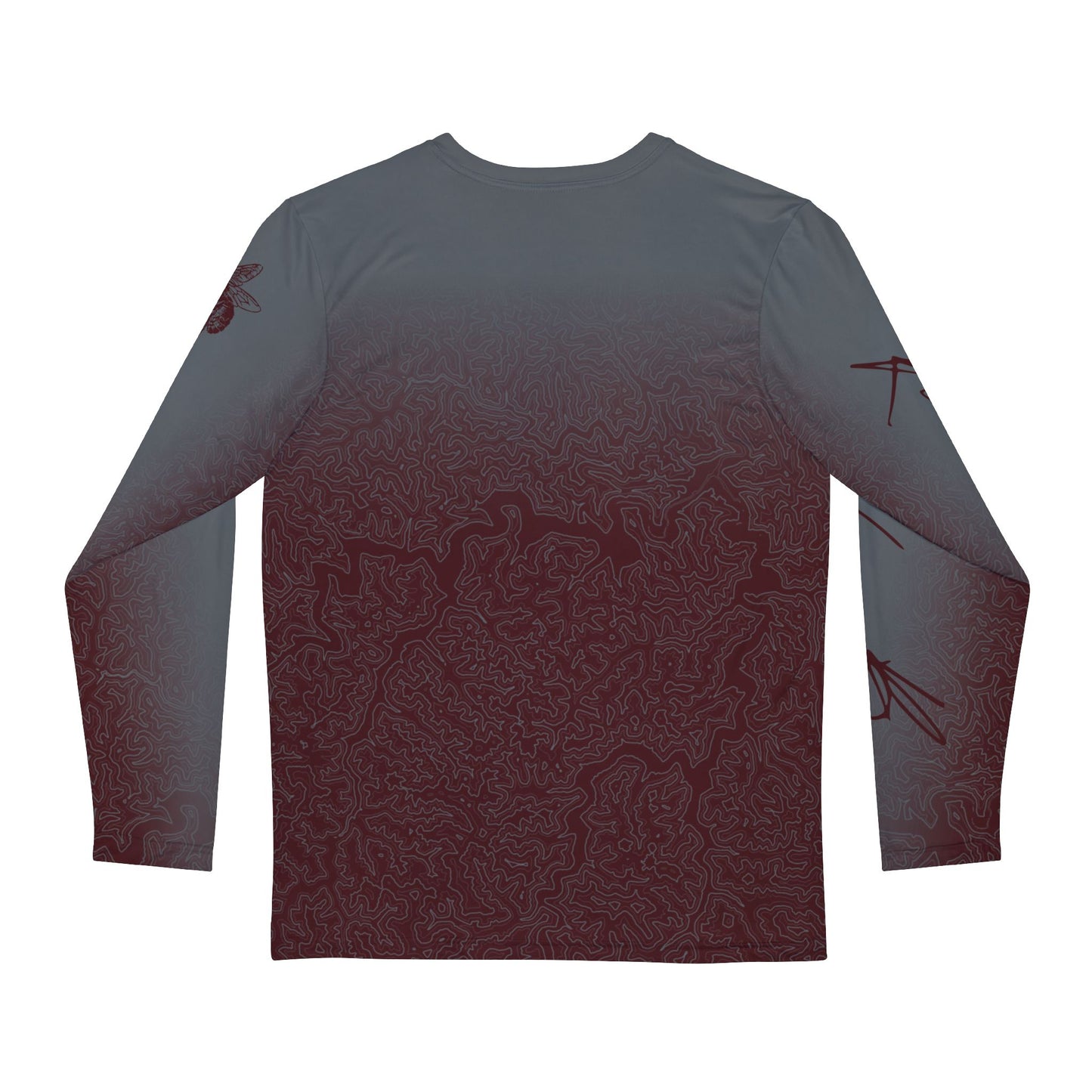 Topographic Oxblood and Gray Long-Sleeve Mountain Biking Jersey