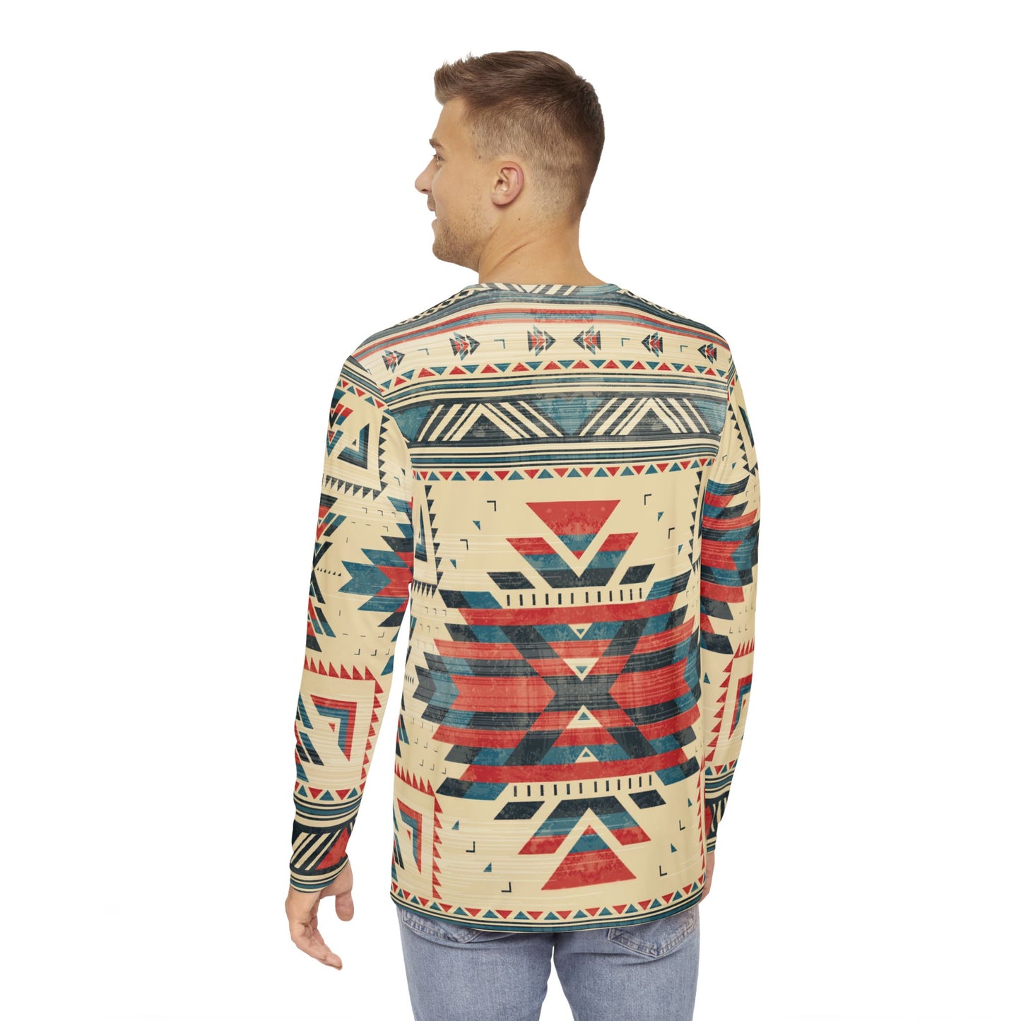 Native American Cream Pattern Long-Sleeve Mountain Biking Jersey