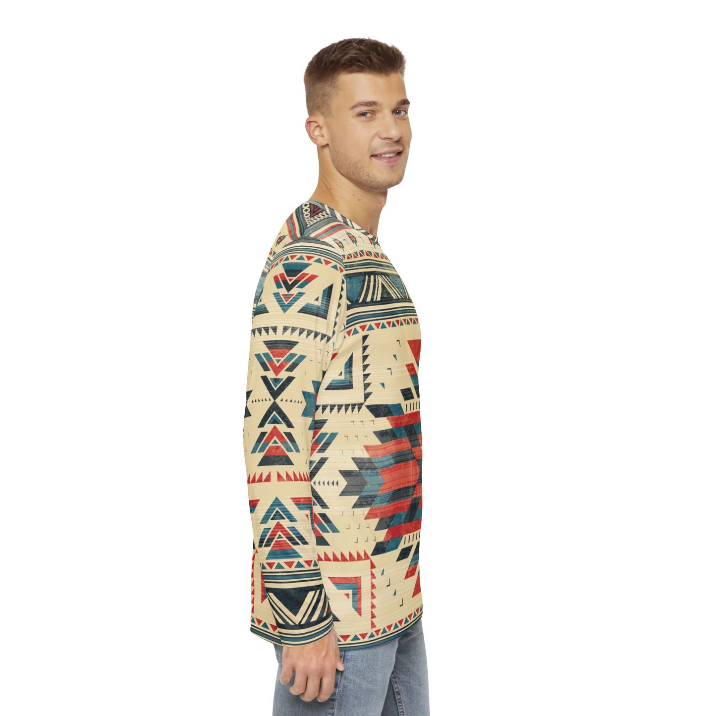 Native American Cream Pattern Long-Sleeve Mountain Biking Jersey