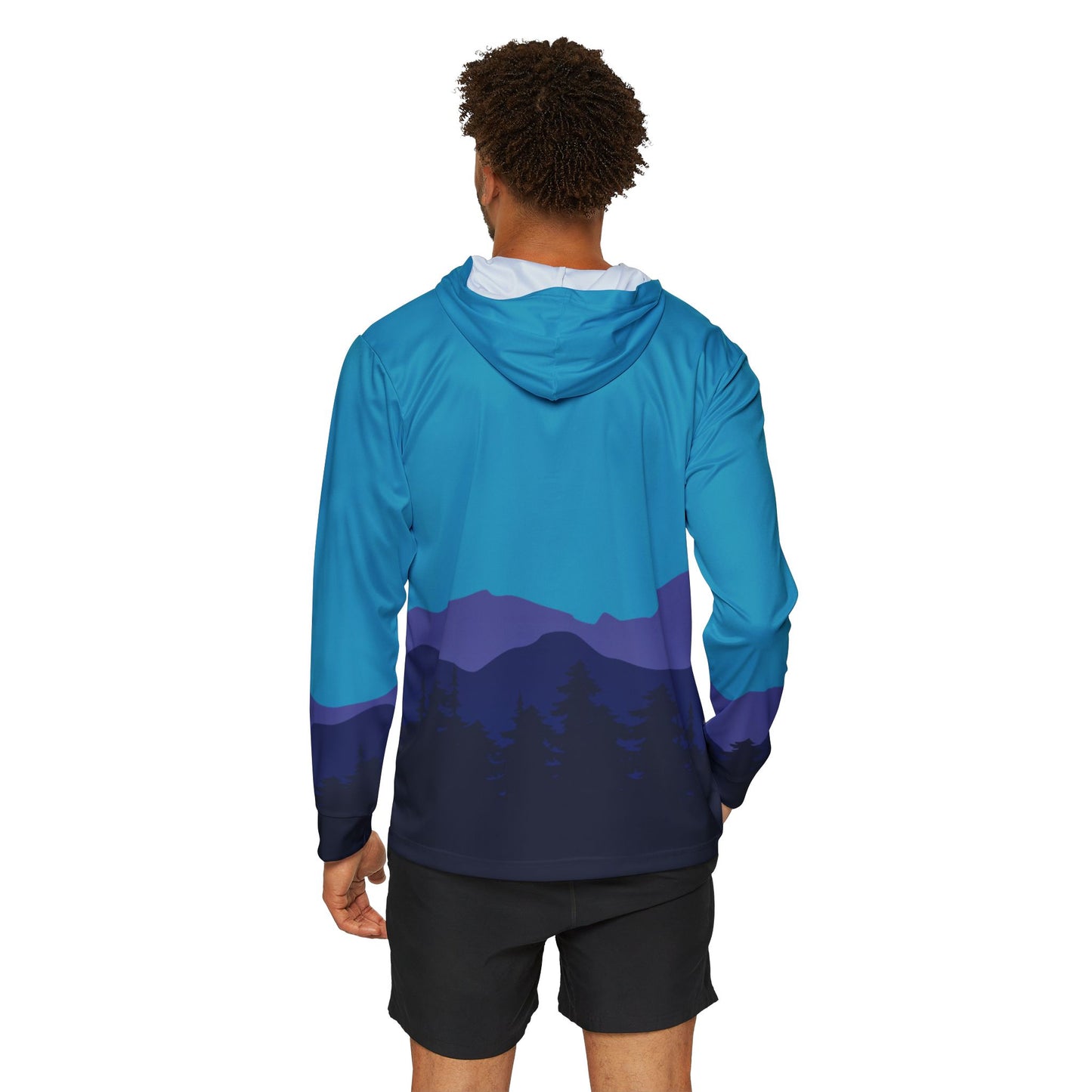 Tree and Mountain Landscape Sun Hoodie, Athletic Shirt, Blue and Purple