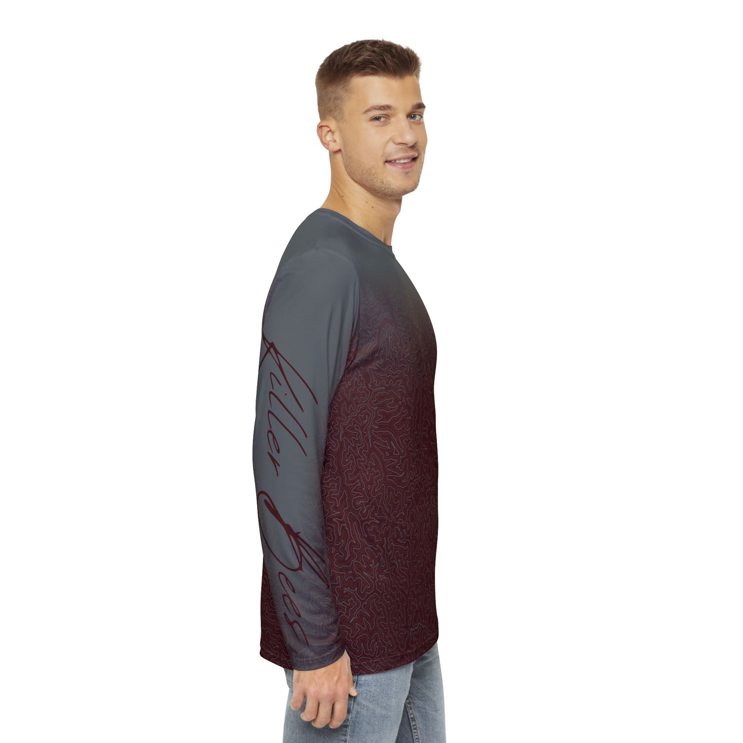 Topographic Oxblood and Gray Long-Sleeve Mountain Biking Jersey