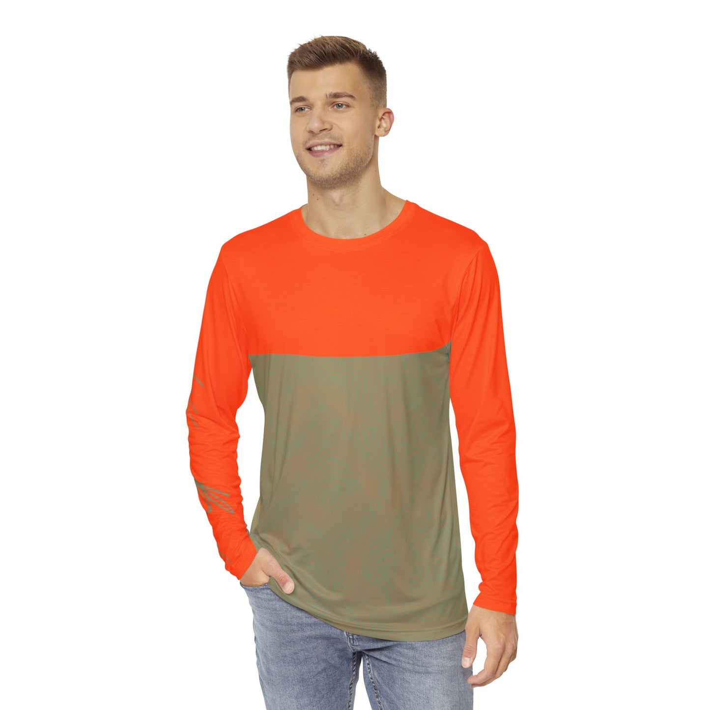 Topographic Orange and Prehnite Green Long-Sleeve Mountain Biking Jersey