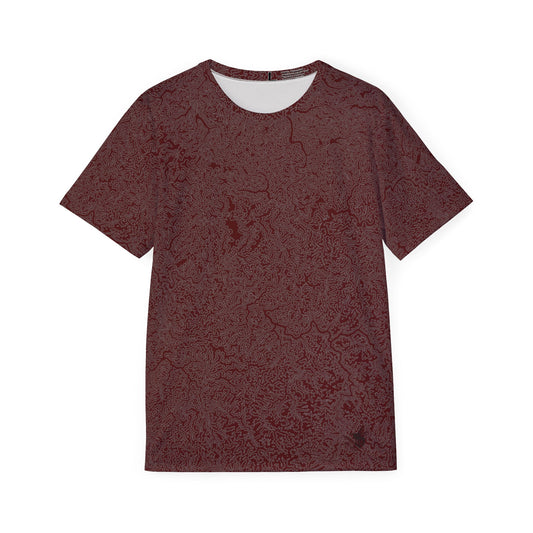 Topographic Workout Shirt, Mountain Biking and Hiking Jersey, Oxblood and White