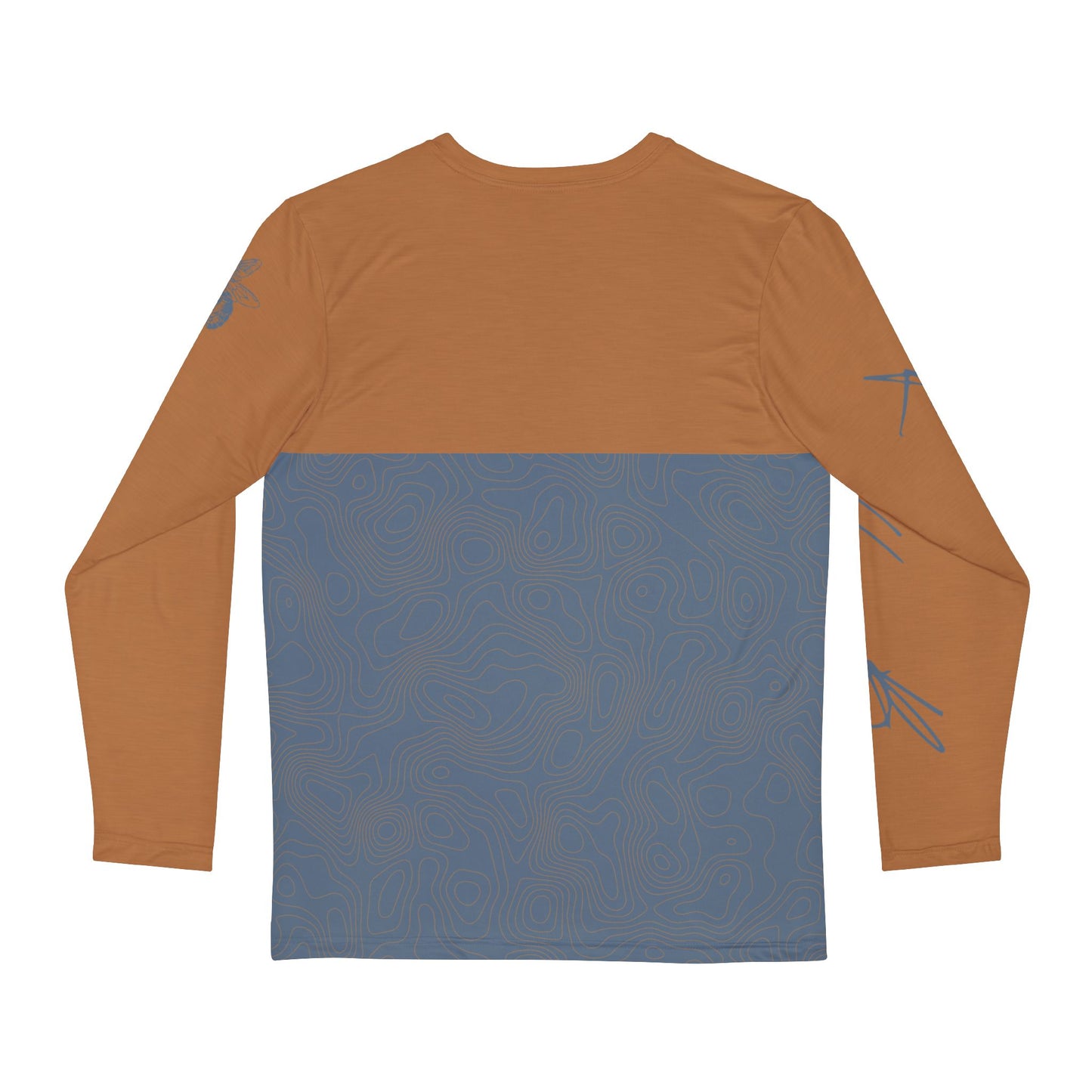 Topographic Steel Blue and Aragonite Brown Long-Sleeve Mountain Biking Jersey