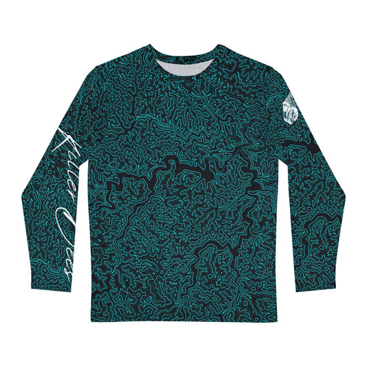 Topographic Black and Aqua Long-Sleeve Mountain Biking Jersey