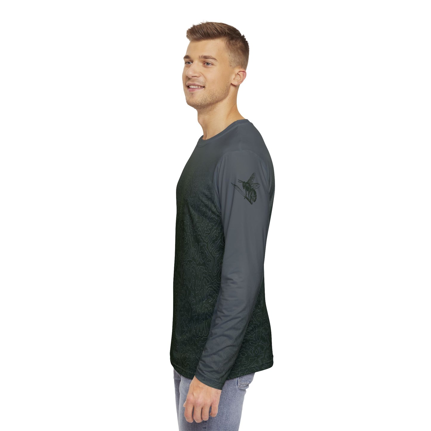 Topographic Forest Green and Gray Long-Sleeve Mountain Biking Jersey