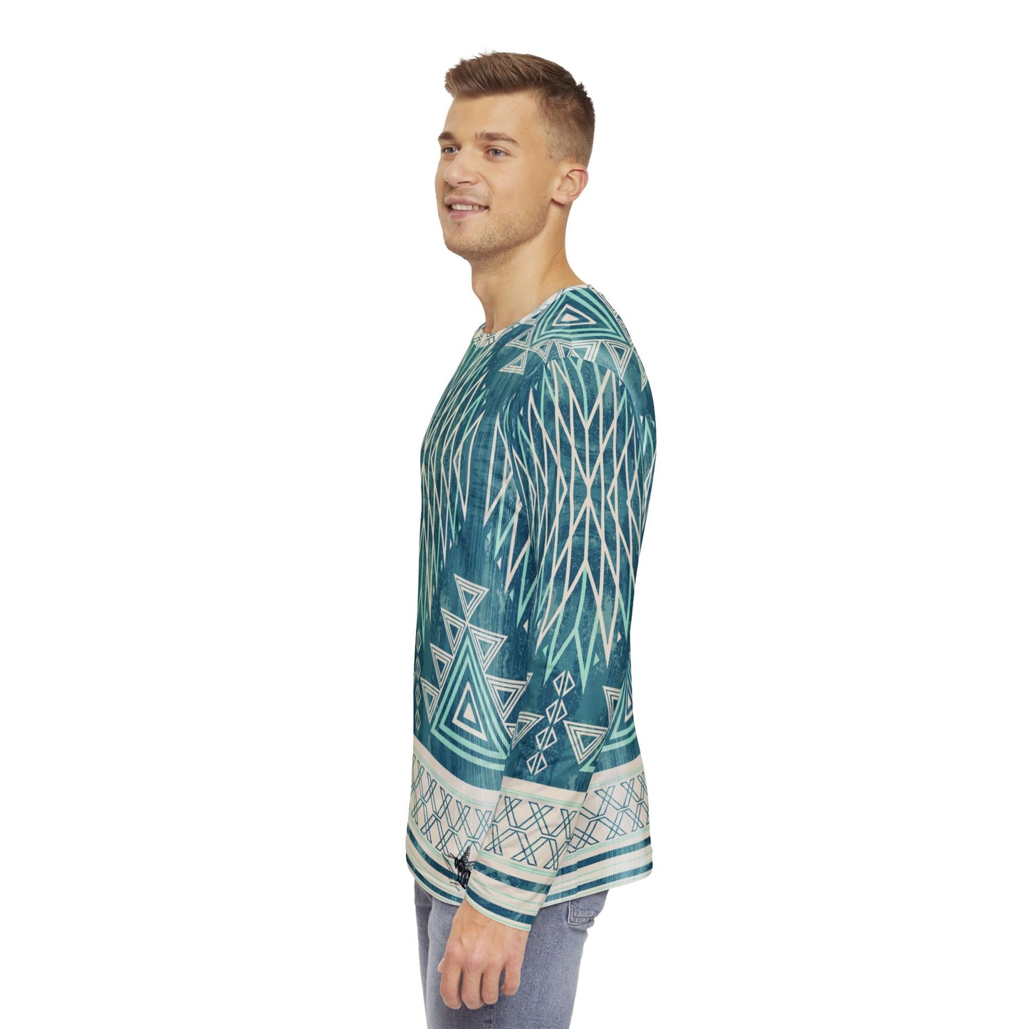 Native American Blue Pattern Long-Sleeve Mountain Biking Jersey