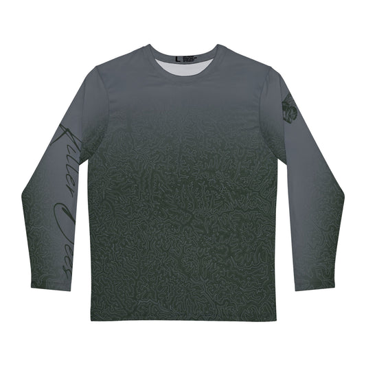 Topographic Forest Green and Gray Long-Sleeve Mountain Biking Jersey