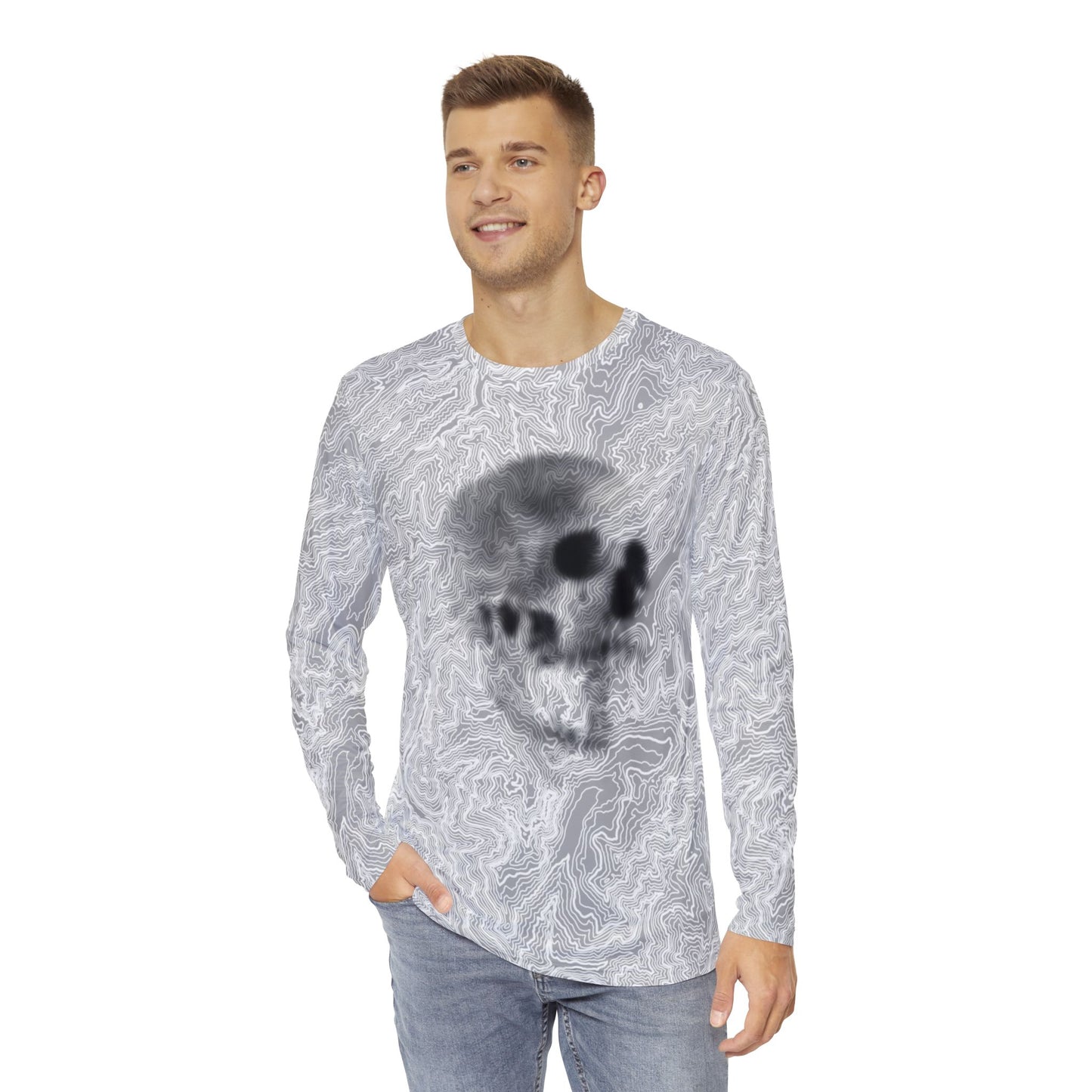 Topographic Skull Shadow Long-Sleeve Mountain Biking Jersey