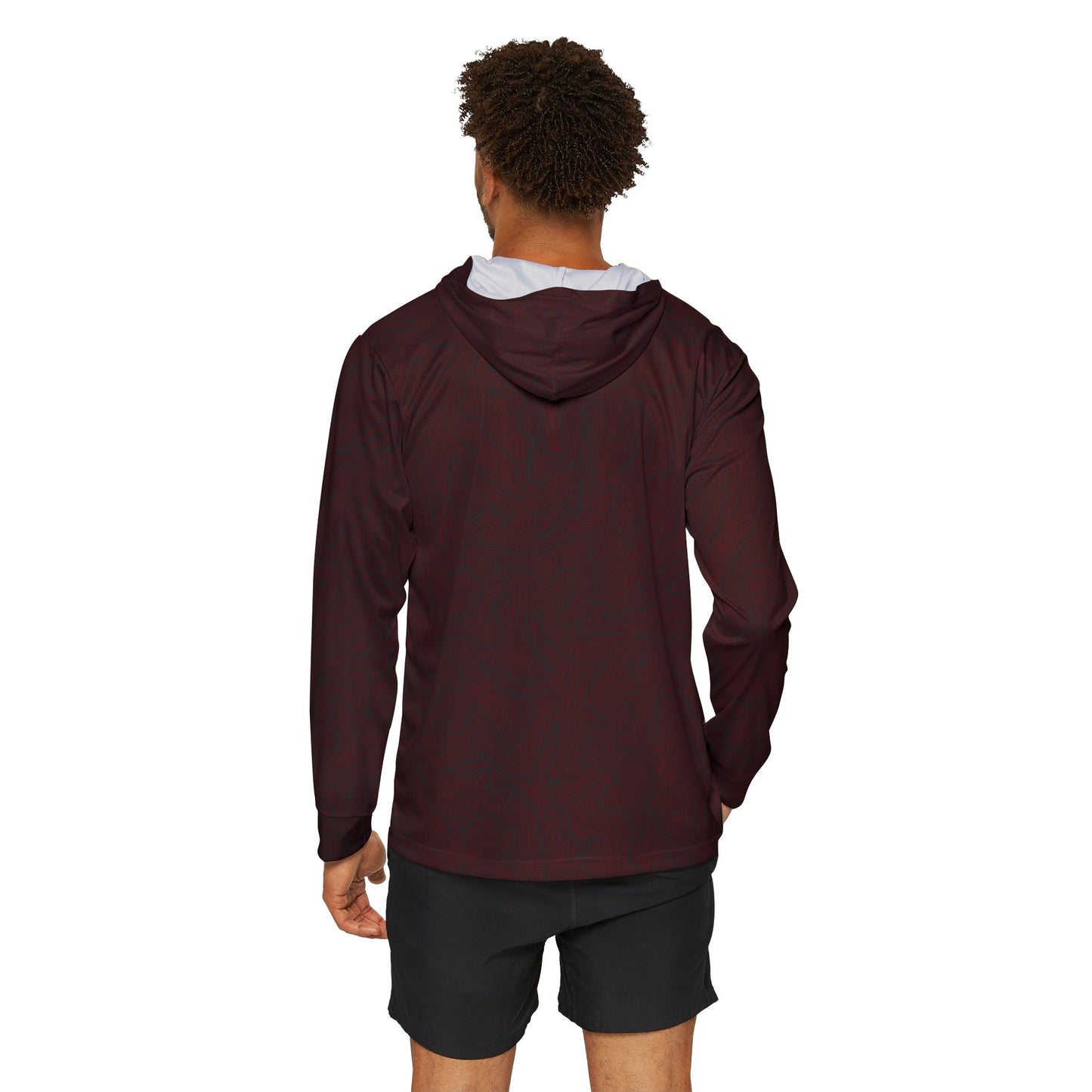 Topographic Skull Sun Hoodie, Athletic Shirt, Oxblood and Black