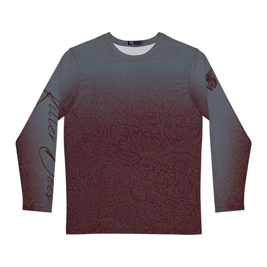 Topographic Oxblood and Gray Long-Sleeve Mountain Biking Jersey