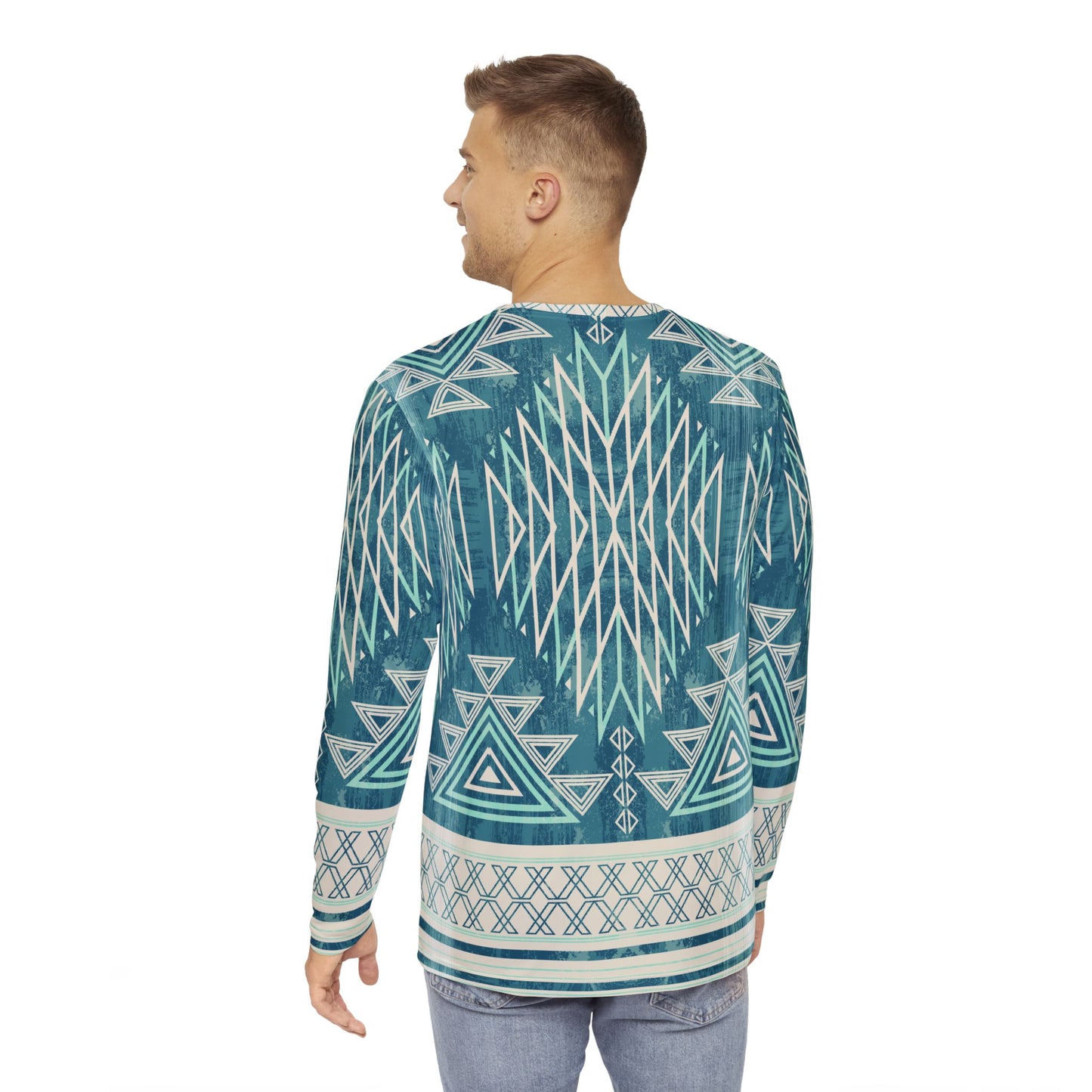 Native American Blue Pattern Long-Sleeve Mountain Biking Jersey