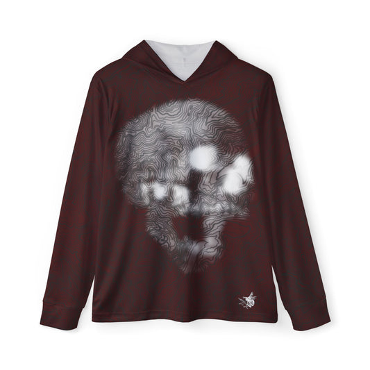 Topographic Skull Sun Hoodie, Athletic Shirt, Oxblood and Black