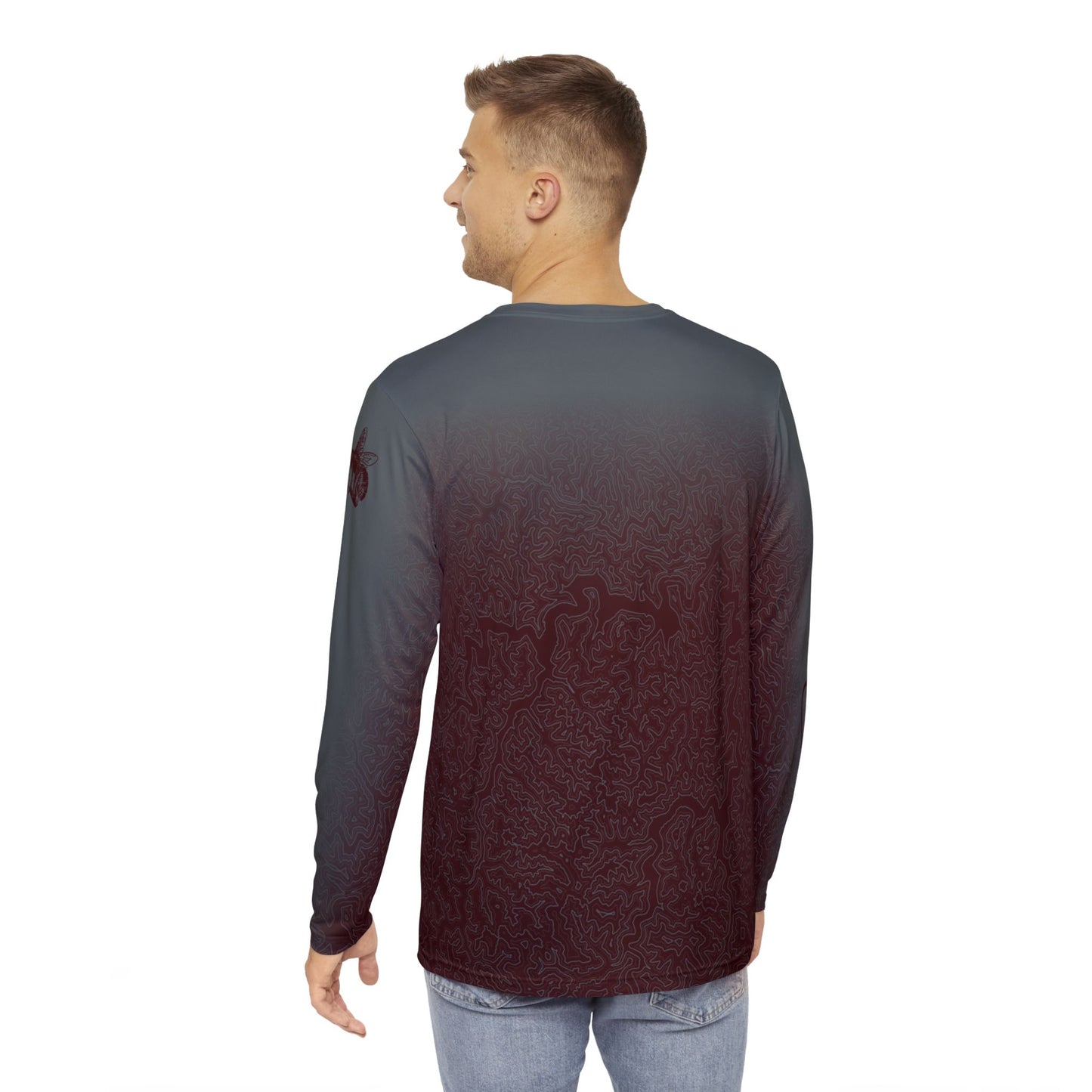 Topographic Oxblood and Gray Long-Sleeve Mountain Biking Jersey