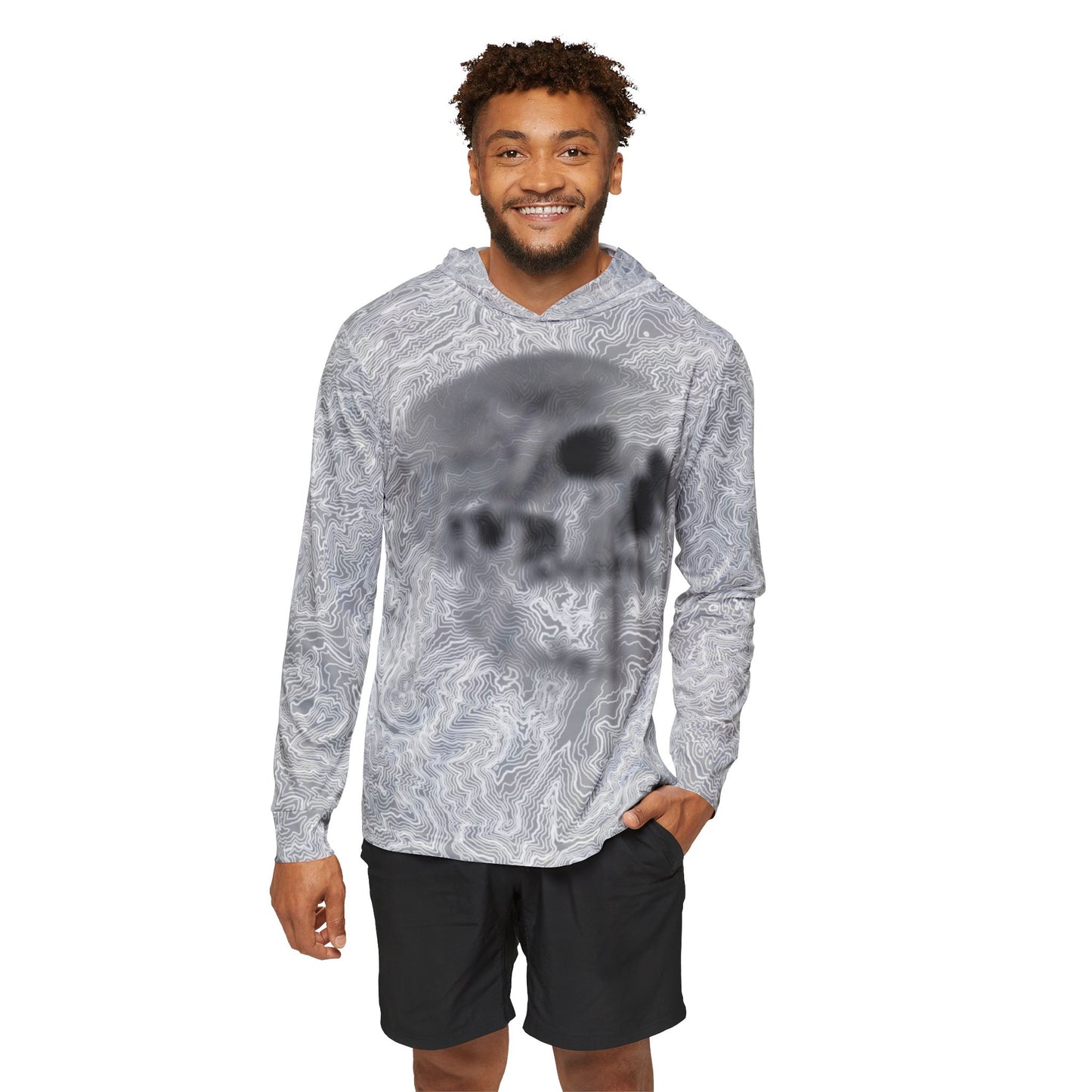 Topographic Skull Shadow Sun Hoodie, Athletic Shirt