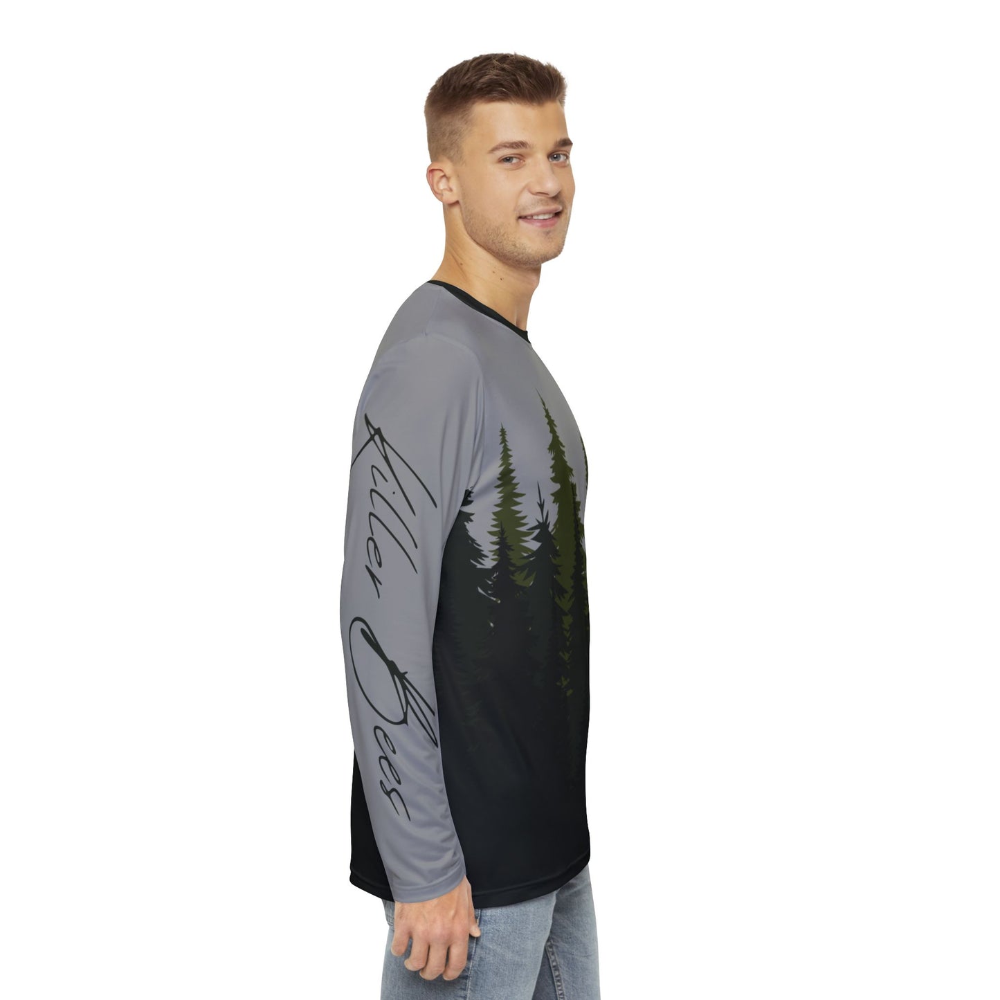 Green Pine Trees Long-Sleeve Mountain Biking Jersey