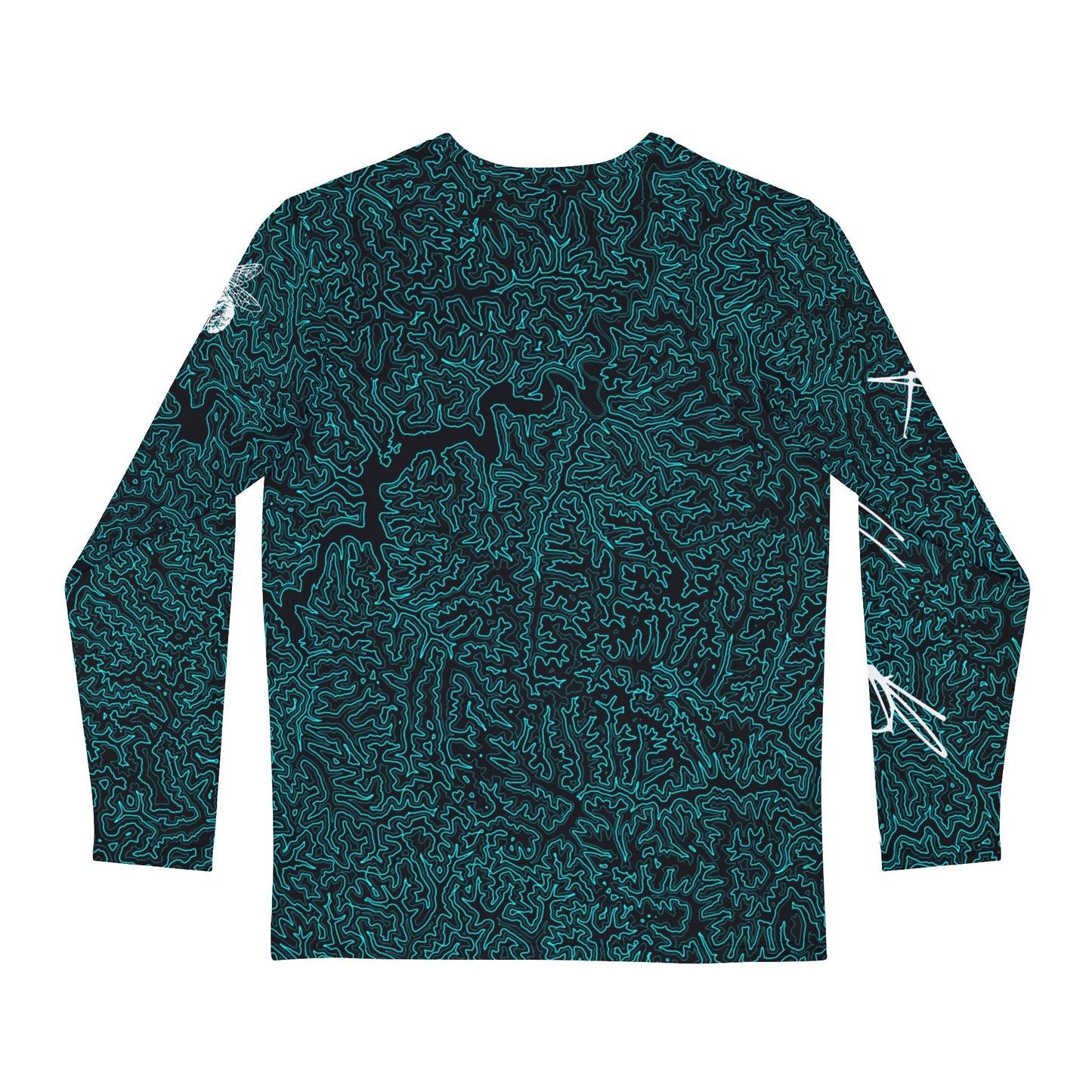 Topographic Black and Aqua Long-Sleeve Mountain Biking Jersey