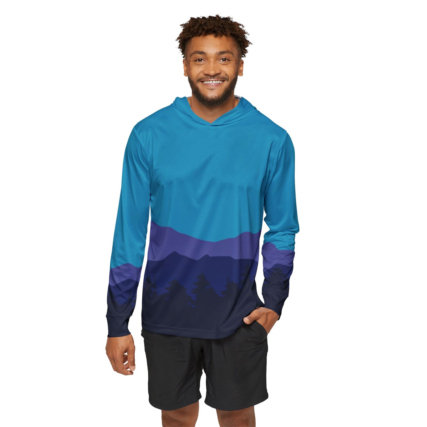 Tree and Mountain Landscape Sun Hoodie, Athletic Shirt, Blue and Purple