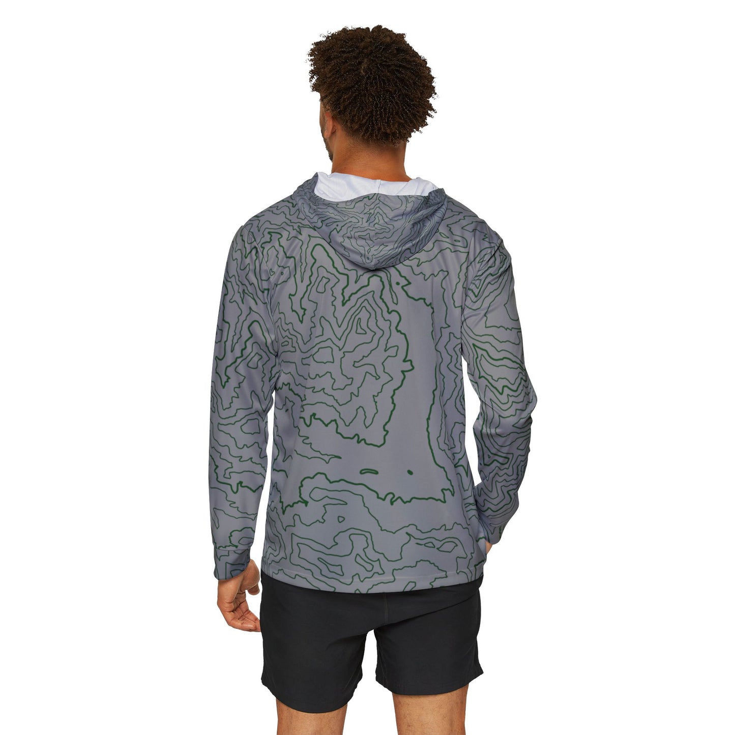 Topographic Sun Hoodie, Athletic Shirt, Gray and Green