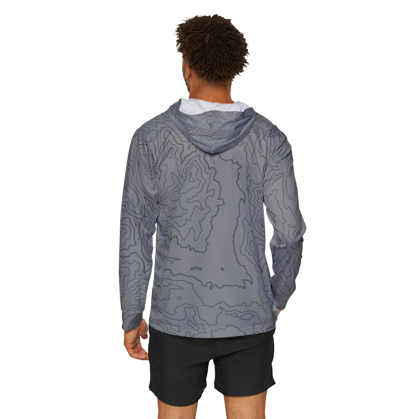 Topographic Sun Hoodie, Athletic Shirt, Gray and Dark Gray