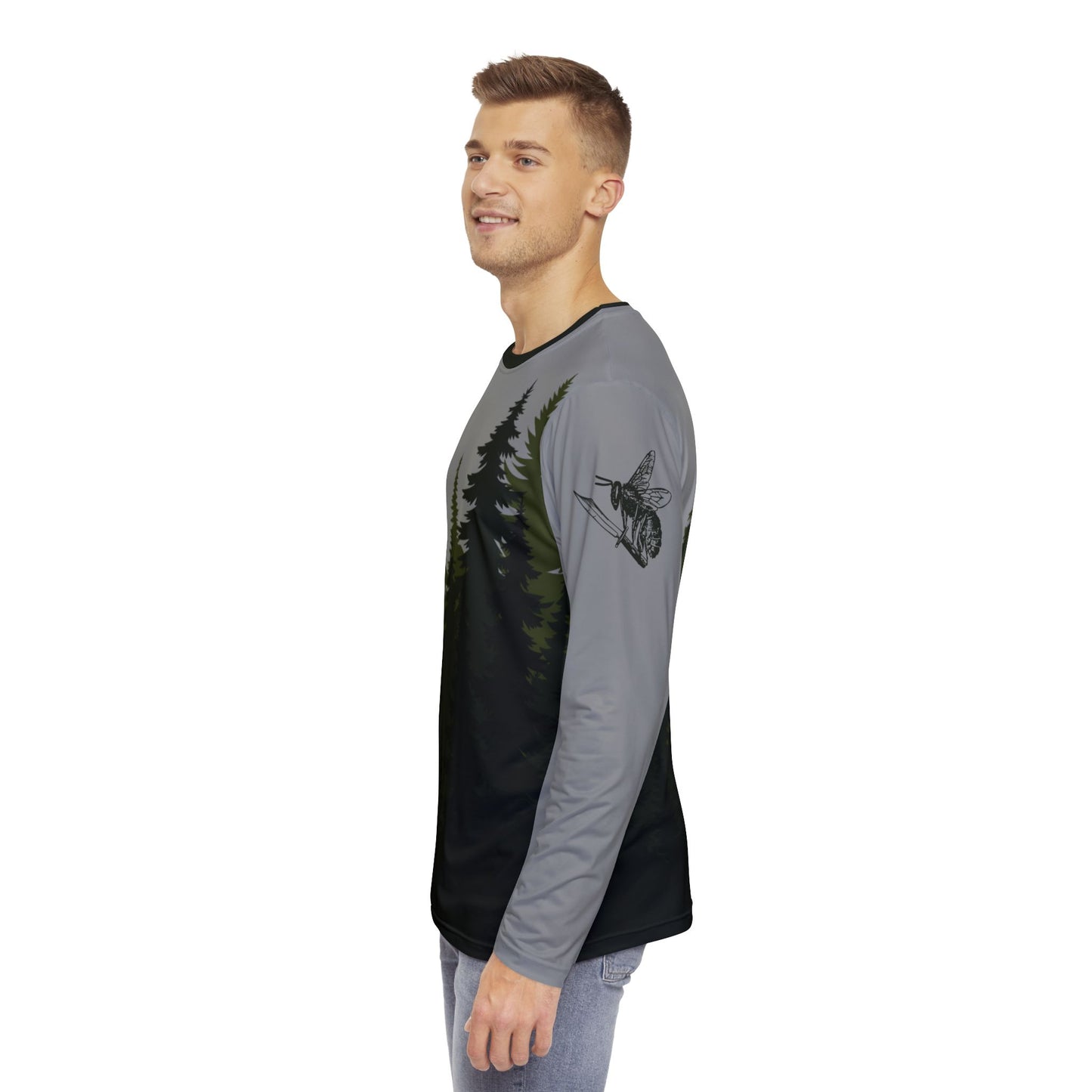 Green Pine Trees Long-Sleeve Mountain Biking Jersey