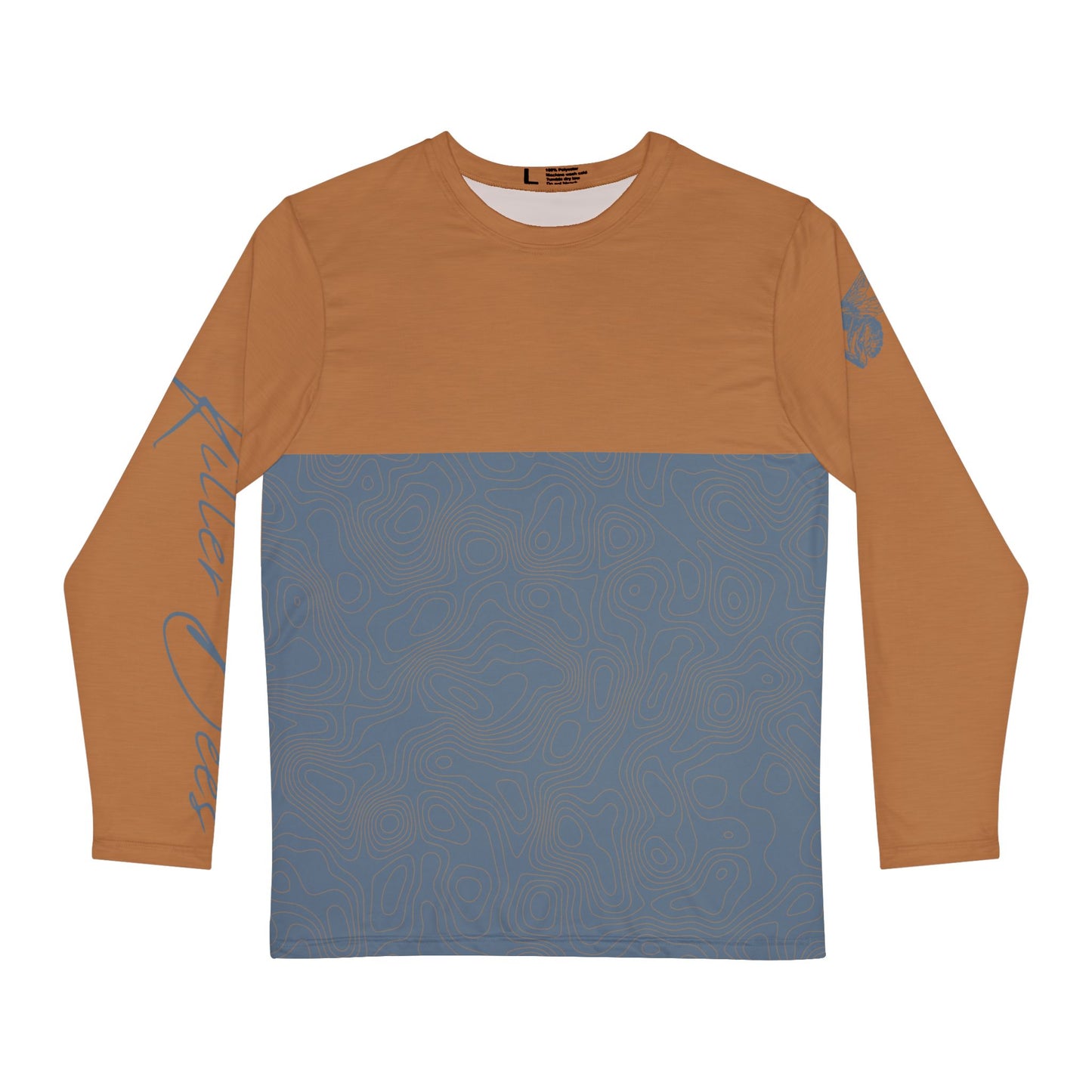 Topographic Steel Blue and Aragonite Brown Long-Sleeve Mountain Biking Jersey