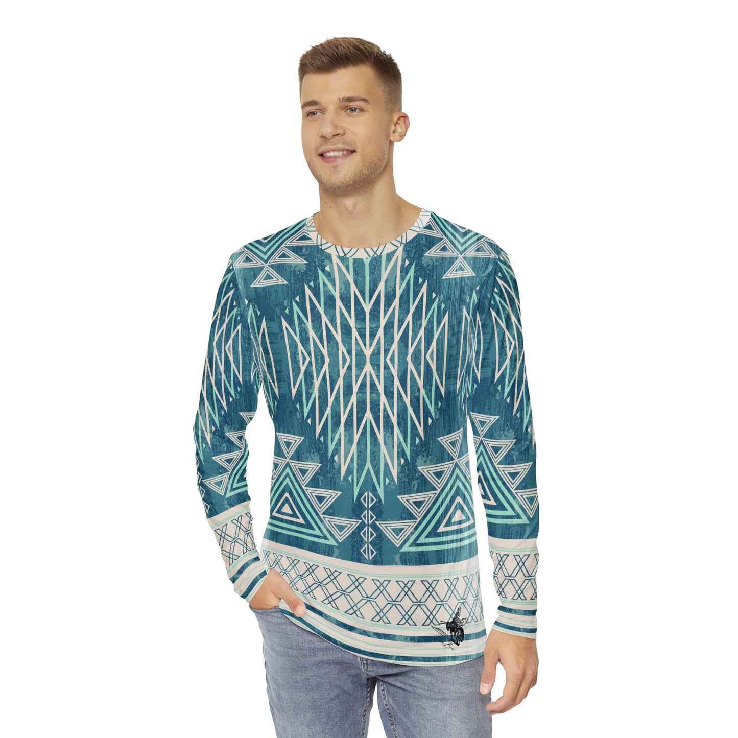 Native American Blue Pattern Long-Sleeve Mountain Biking Jersey