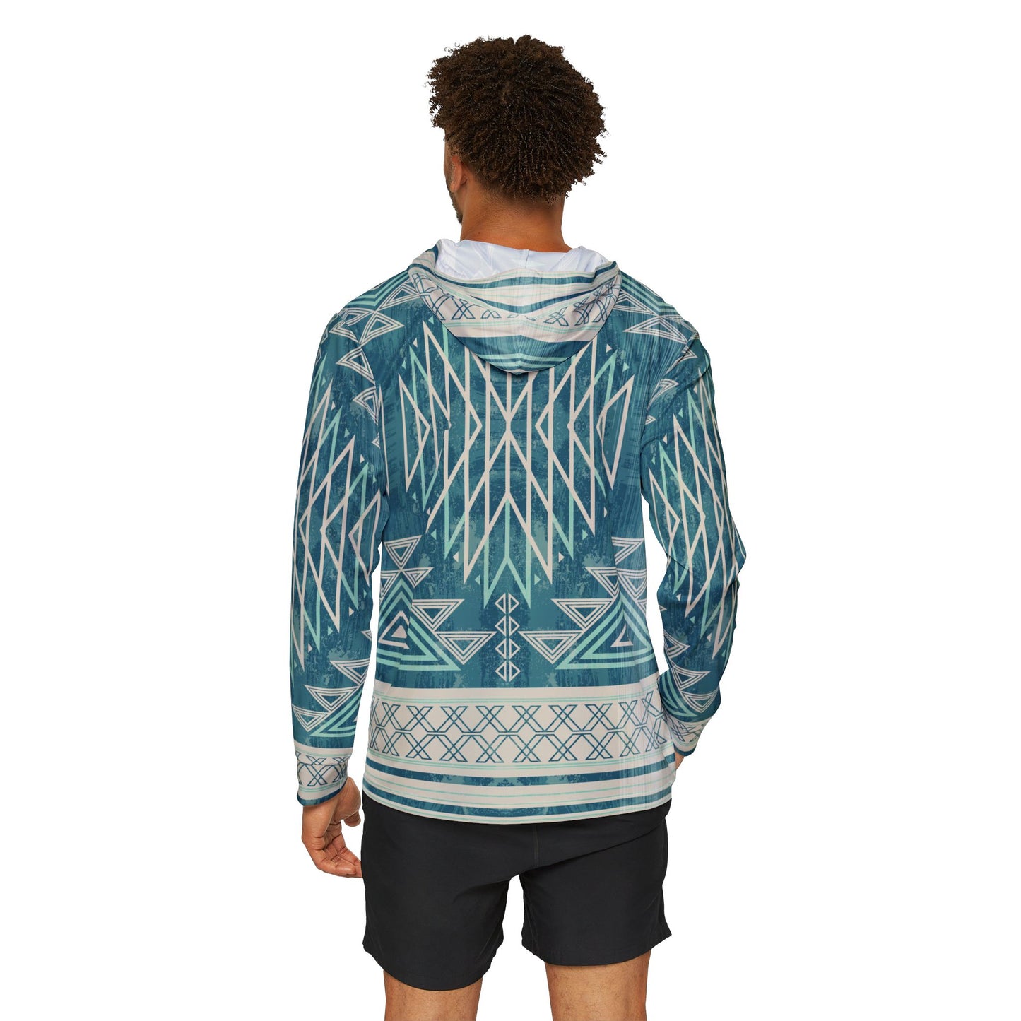 Blue Native American Pattern Sun Hoodie, Athletic Shirt, Mountain Bike Jersey