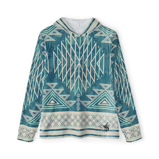 Blue Native American Pattern Sun Hoodie, Athletic Shirt, Mountain Bike Jersey