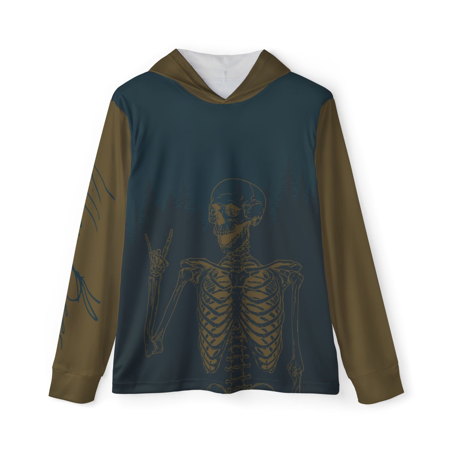 Rock on Skeleton in Forest Sun Hoodie, Athletic Shirt, Mountain Bike Jersey