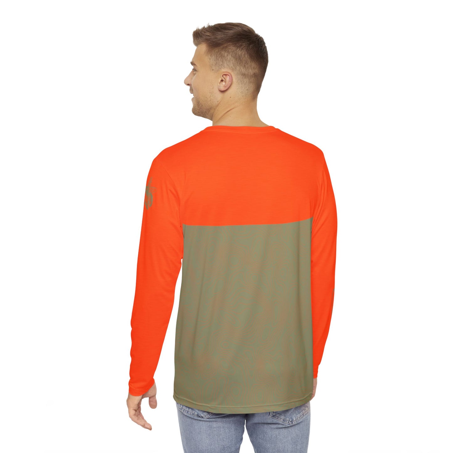 Topographic Orange and Prehnite Green Long-Sleeve Mountain Biking Jersey