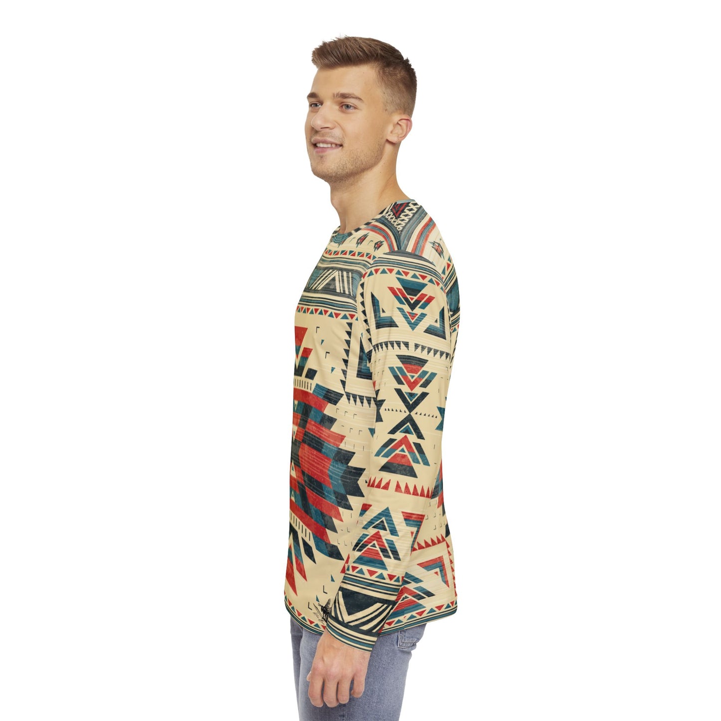 Native American Cream Pattern Long-Sleeve Mountain Biking Jersey