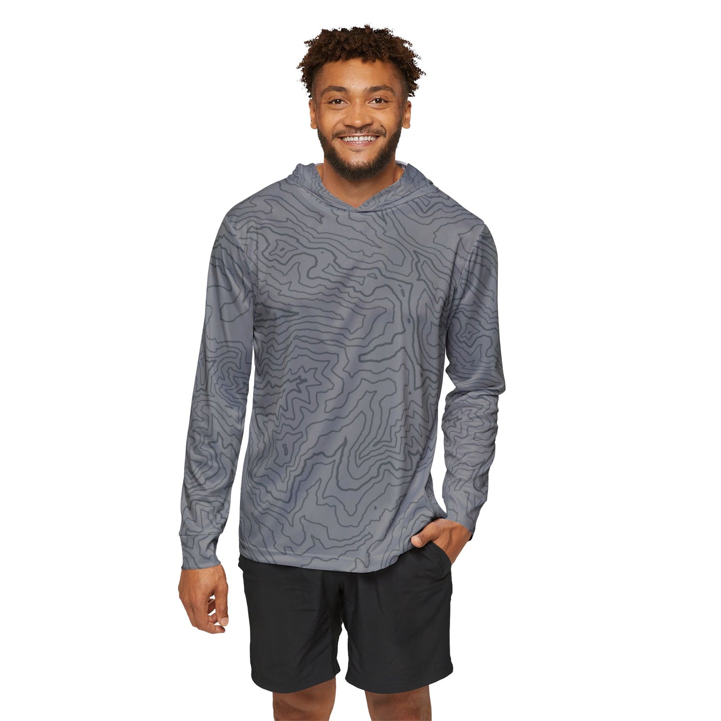 Topographic Sun Hoodie, Athletic Shirt, Gray and Dark Gray