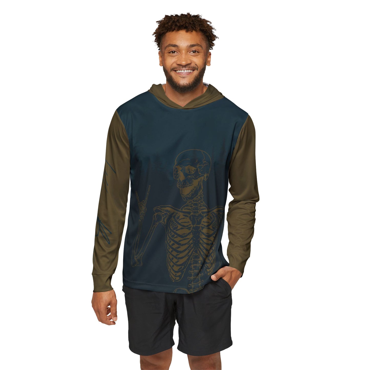 Rock on Skeleton in Forest Sun Hoodie, Athletic Shirt, Mountain Bike Jersey