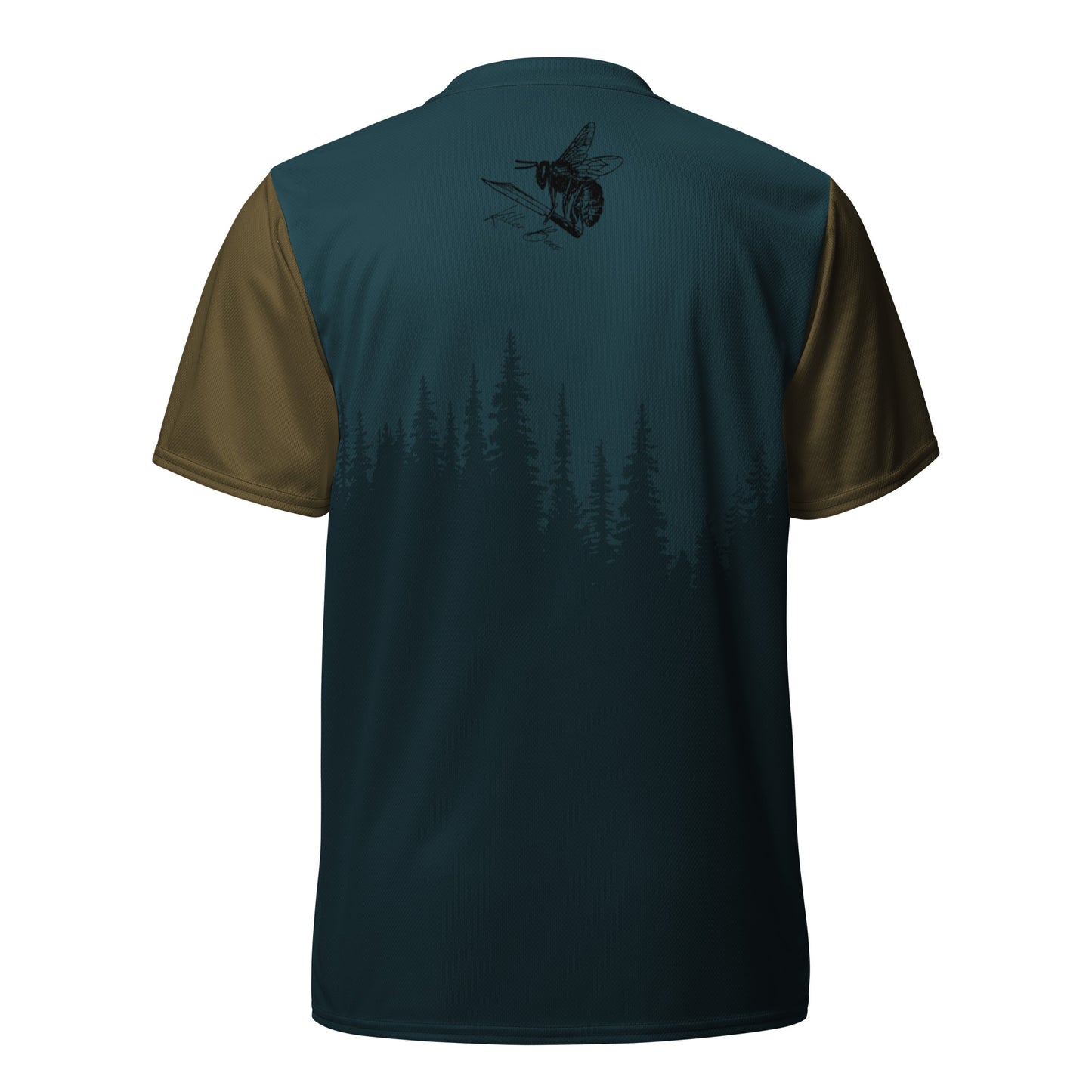 Rock on Skeleton Mountain Bike Jersey, Dark Teal and Gold, Unisex