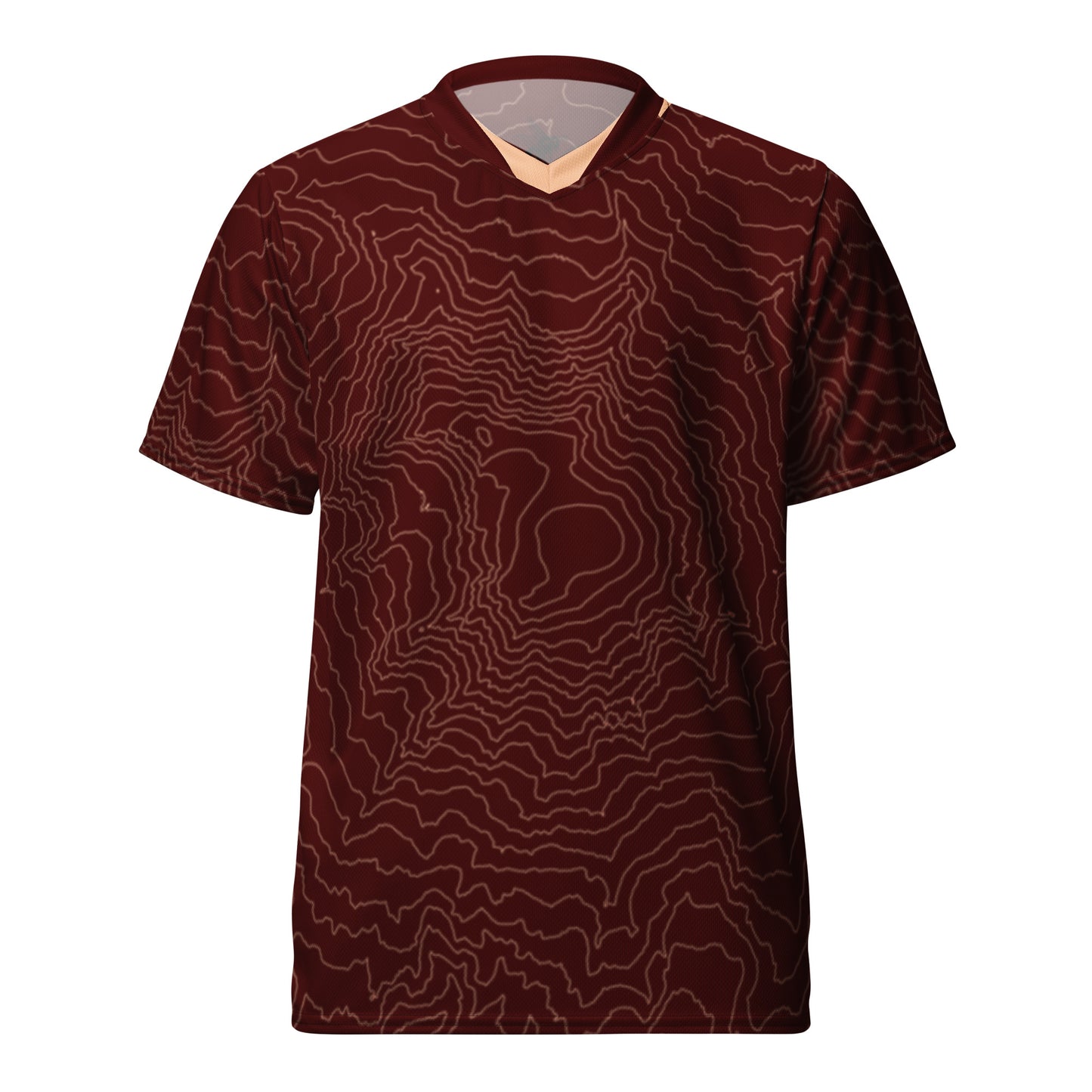 Mt Rainier Topographic Mountain Bike Jersey, Oxblood and Peach