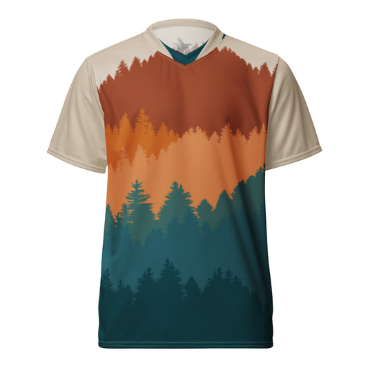 Tree Landscape Mountain Bike Jersey, Teal and Rust, Unisex