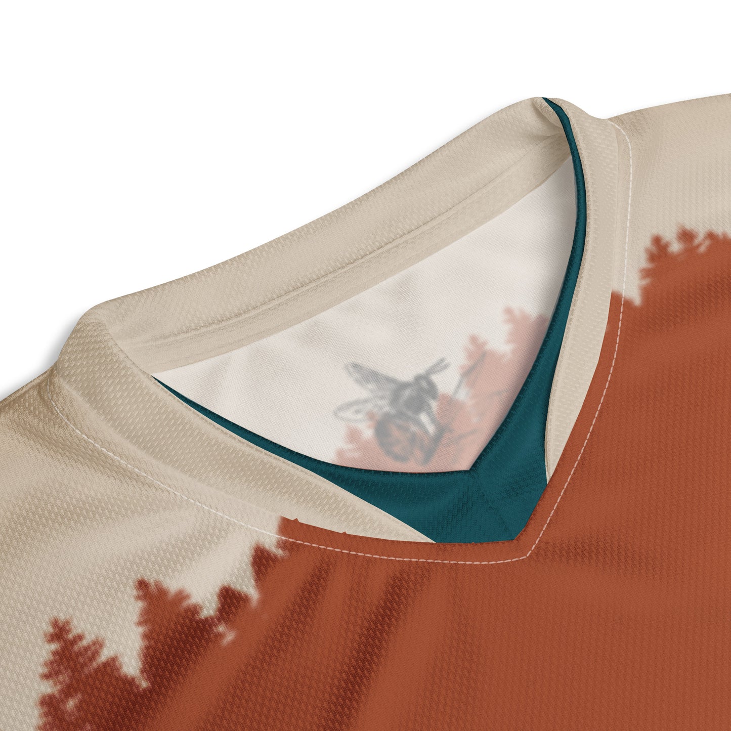 Tree Landscape Mountain Bike Jersey, Teal and Rust, Unisex